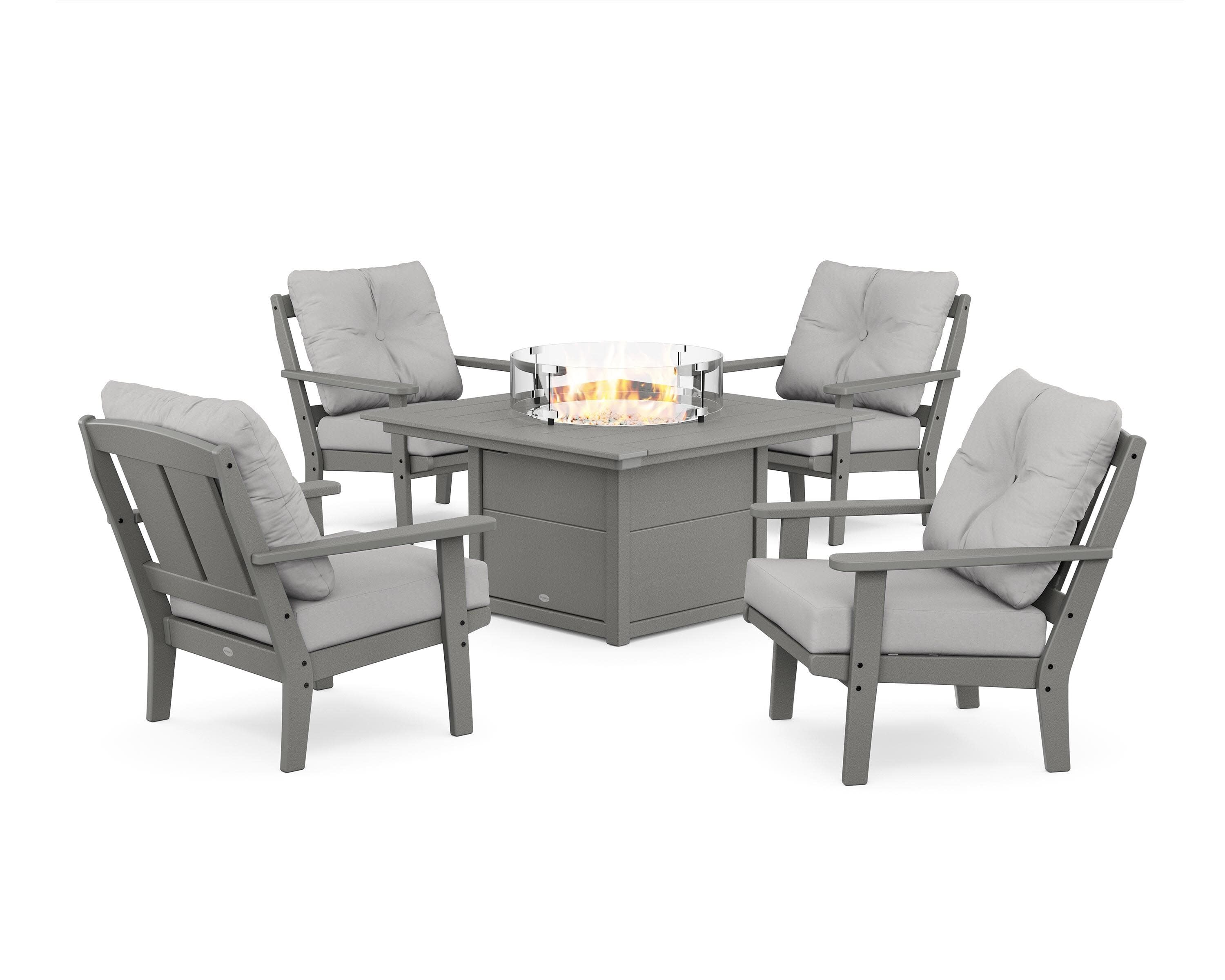 Mission 5-Piece Deep Seating Set with Fire Pit Table in Slate Grey / Diamond in the Rough