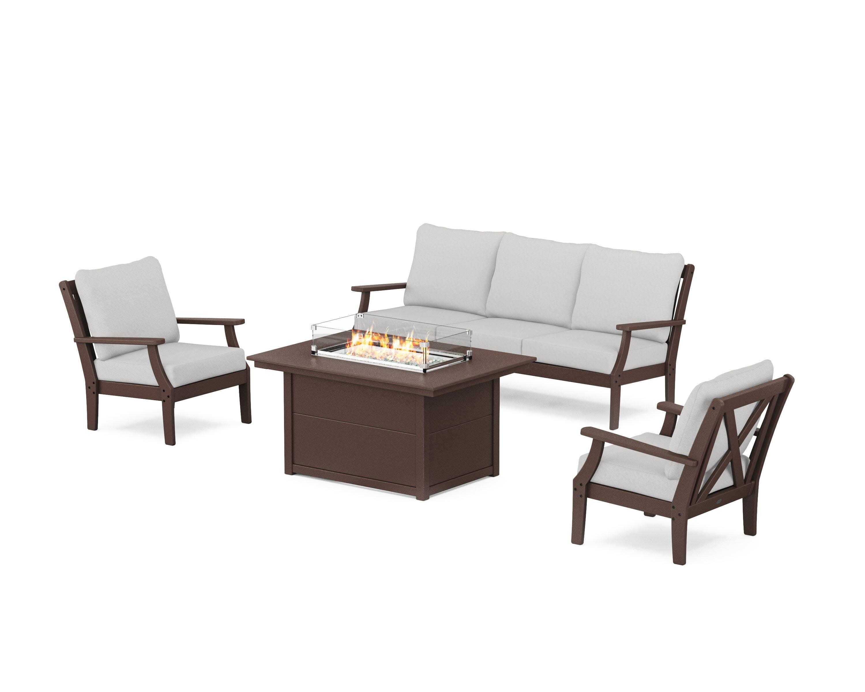 Braxton Deep Seating Fire Pit Table Set in Mahogany / Diamond in the Rough