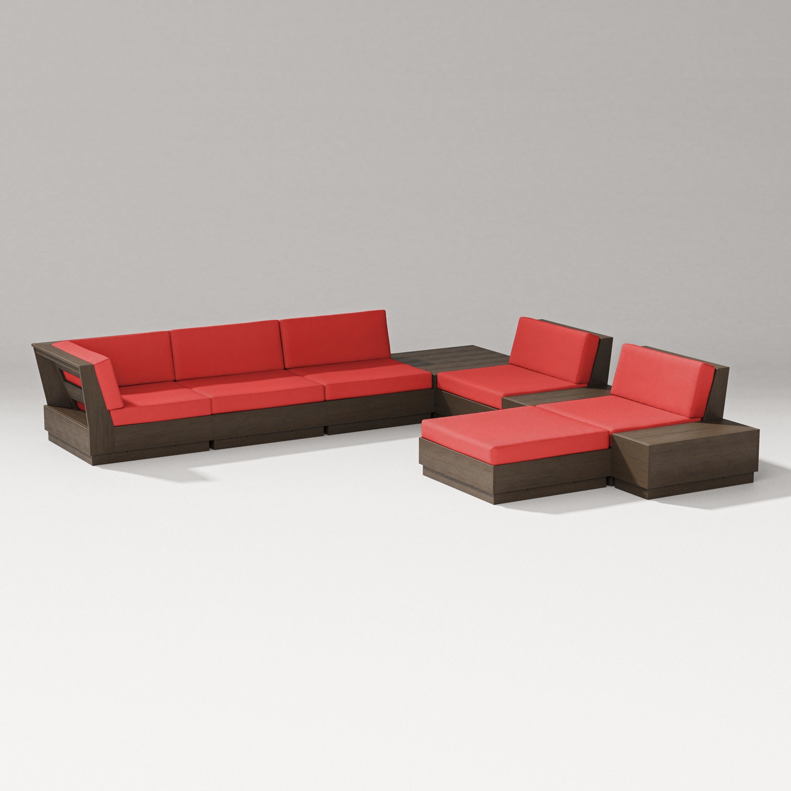 Elevate 9-Piece Conversation Sectional in Kona / Crimson Linen