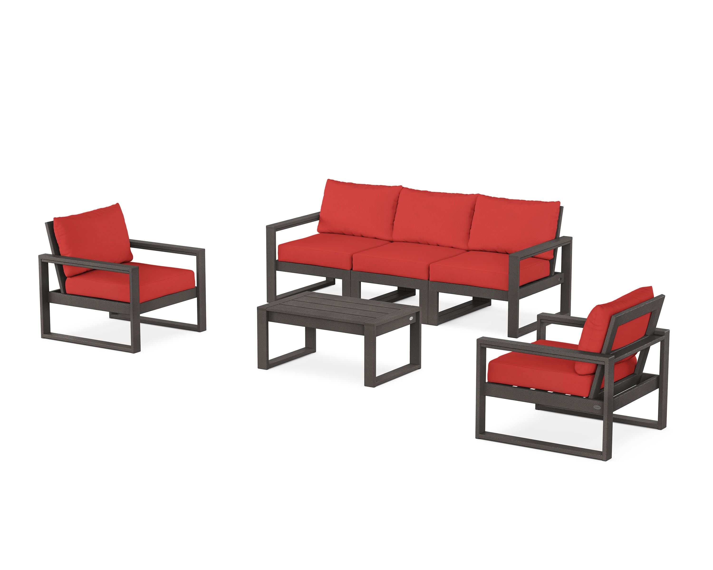 EDGE Sectional 4-Piece Deep Seating Set with Sofa in Vintage Coffee / Crimson Linen
