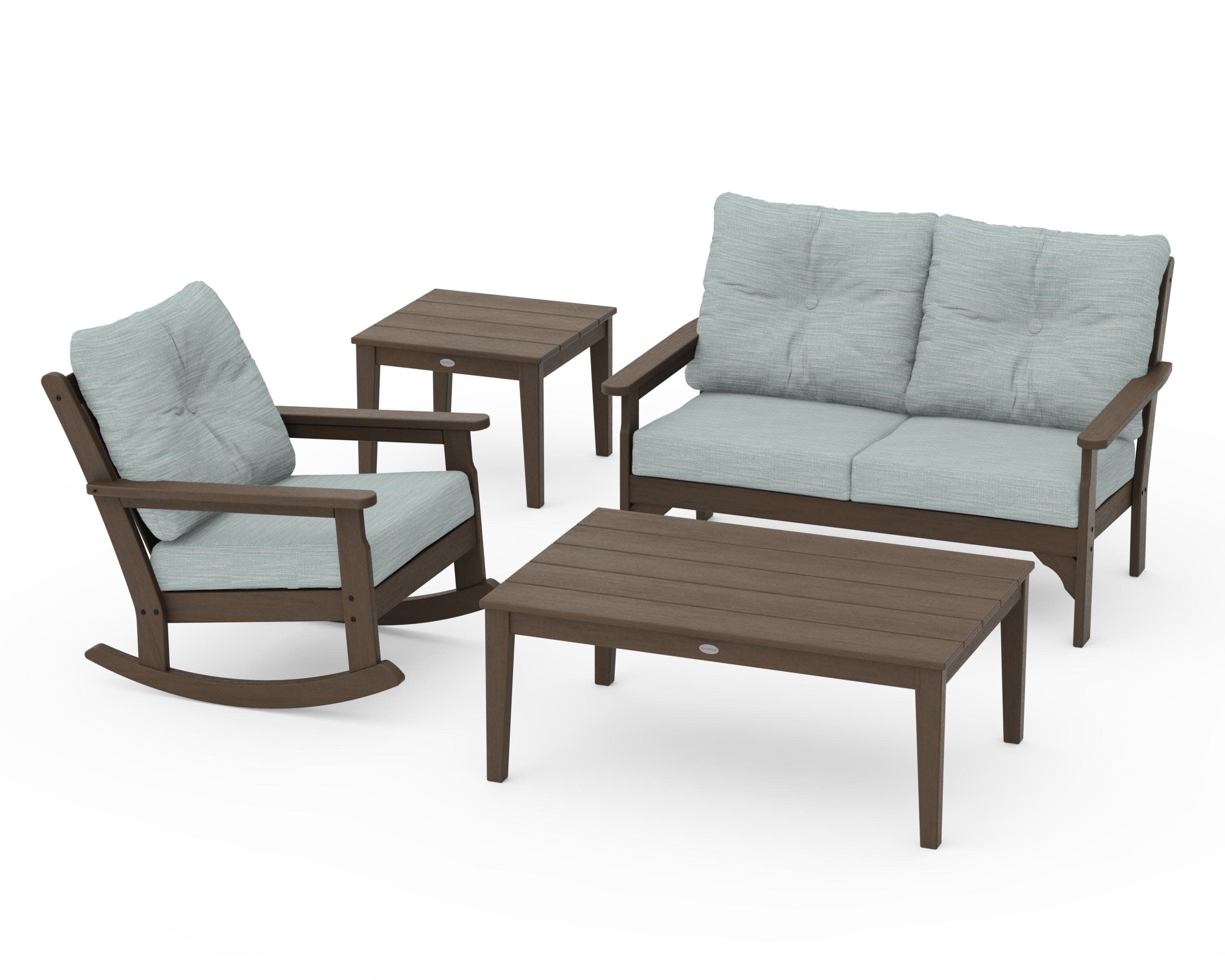 Vineyard 4-Piece Deep Seating Rocker Set in Kona / Soothe Mist