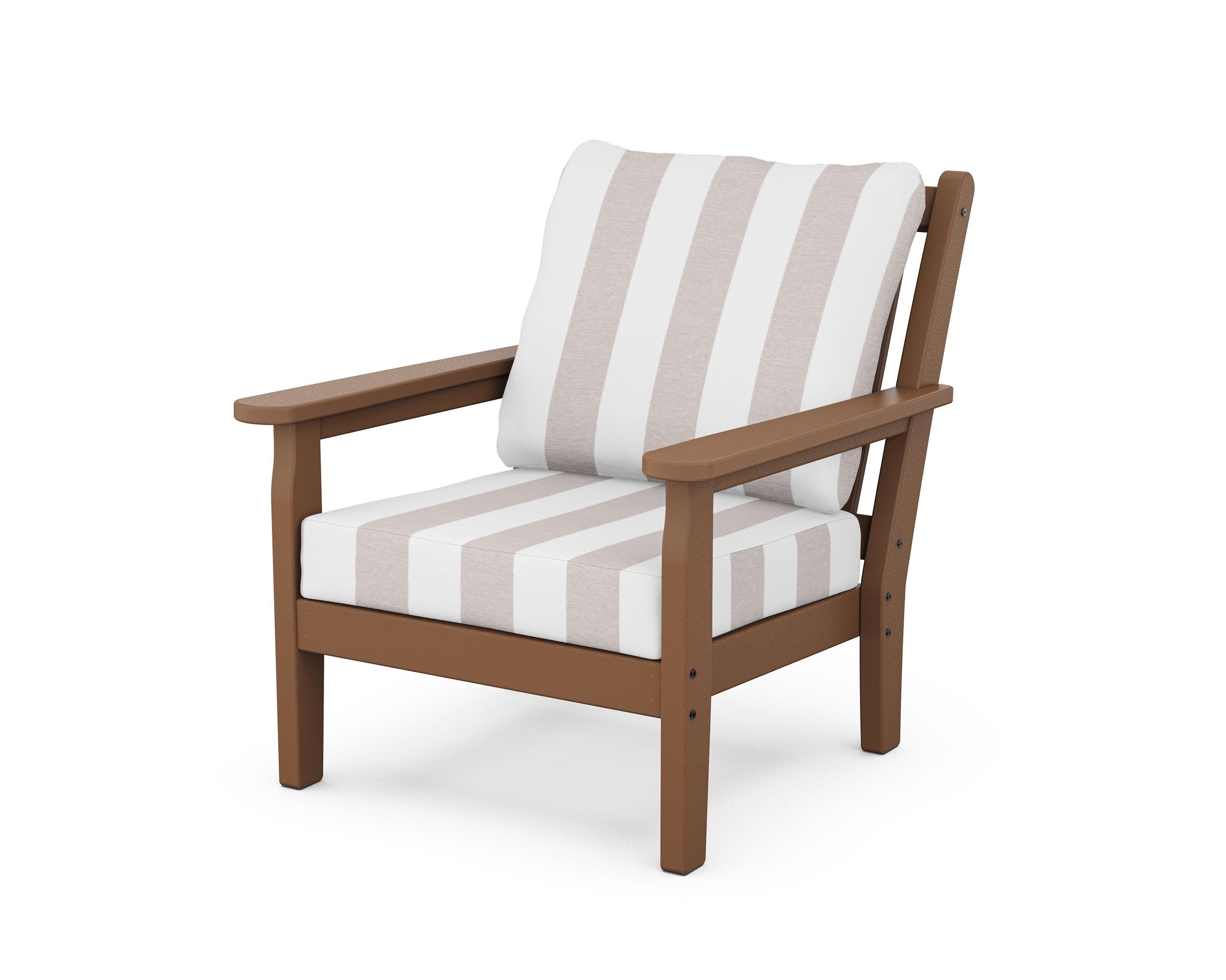 Chippendale Deep Seating Chair in Teak / Cabana Stripe Dune Burlap
