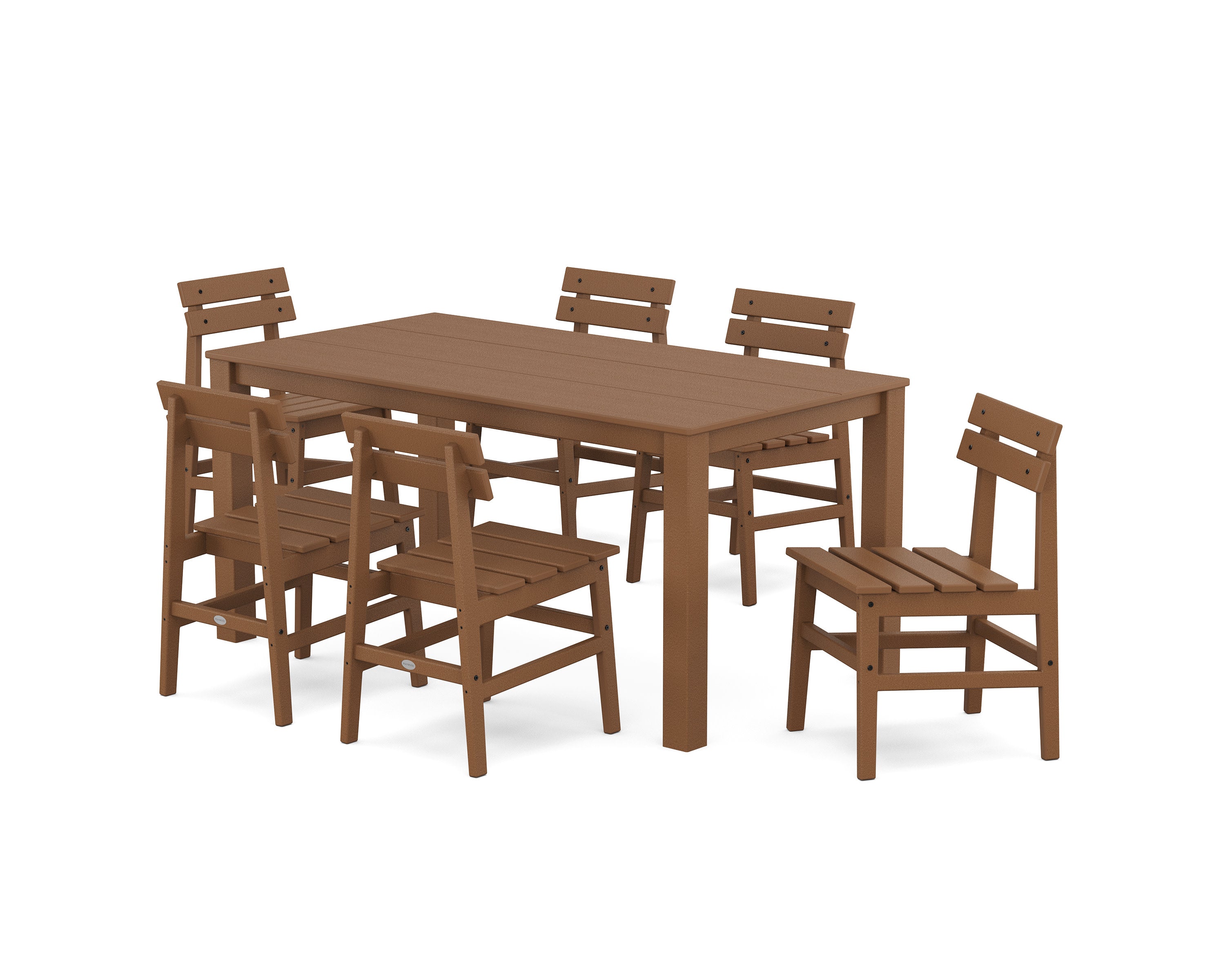 Modern Studio Plaza Chair 7-Piece Parsons Table Dining Set in Teak