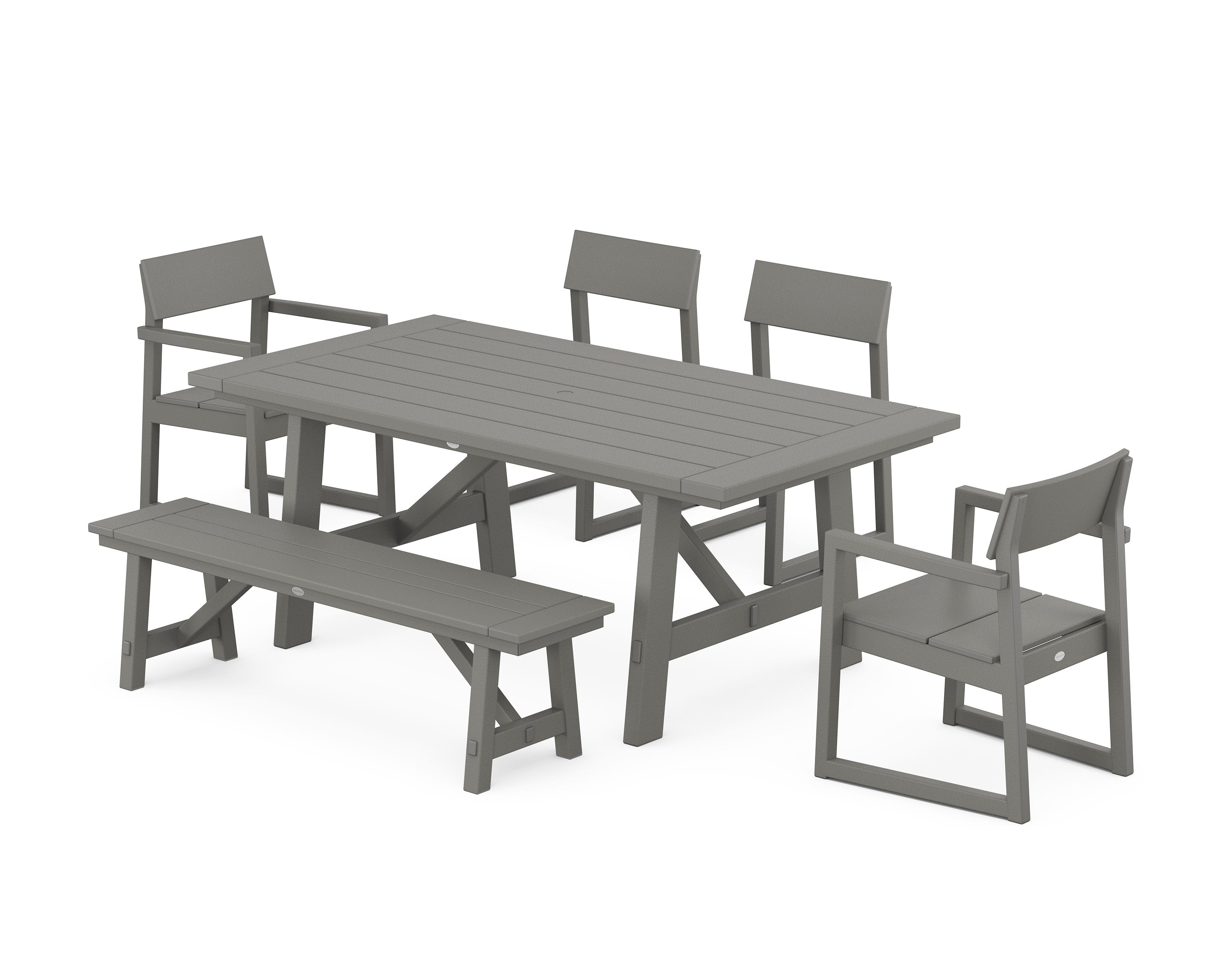 EDGE 6-Piece Rustic Farmhouse Dining Set with Bench in Slate Grey