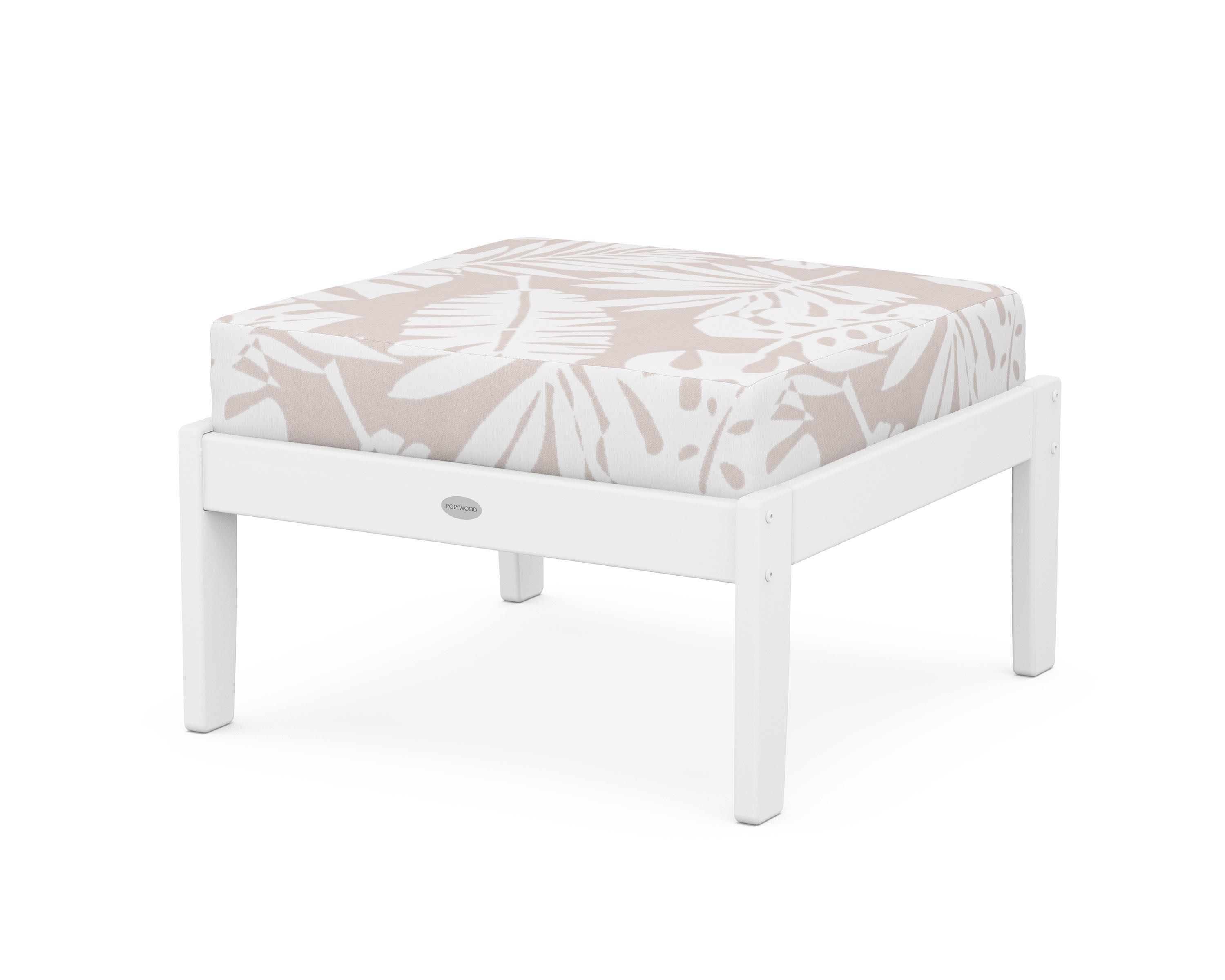 Braxton Deep Seating Ottoman in White / Leaf Dune Burlap