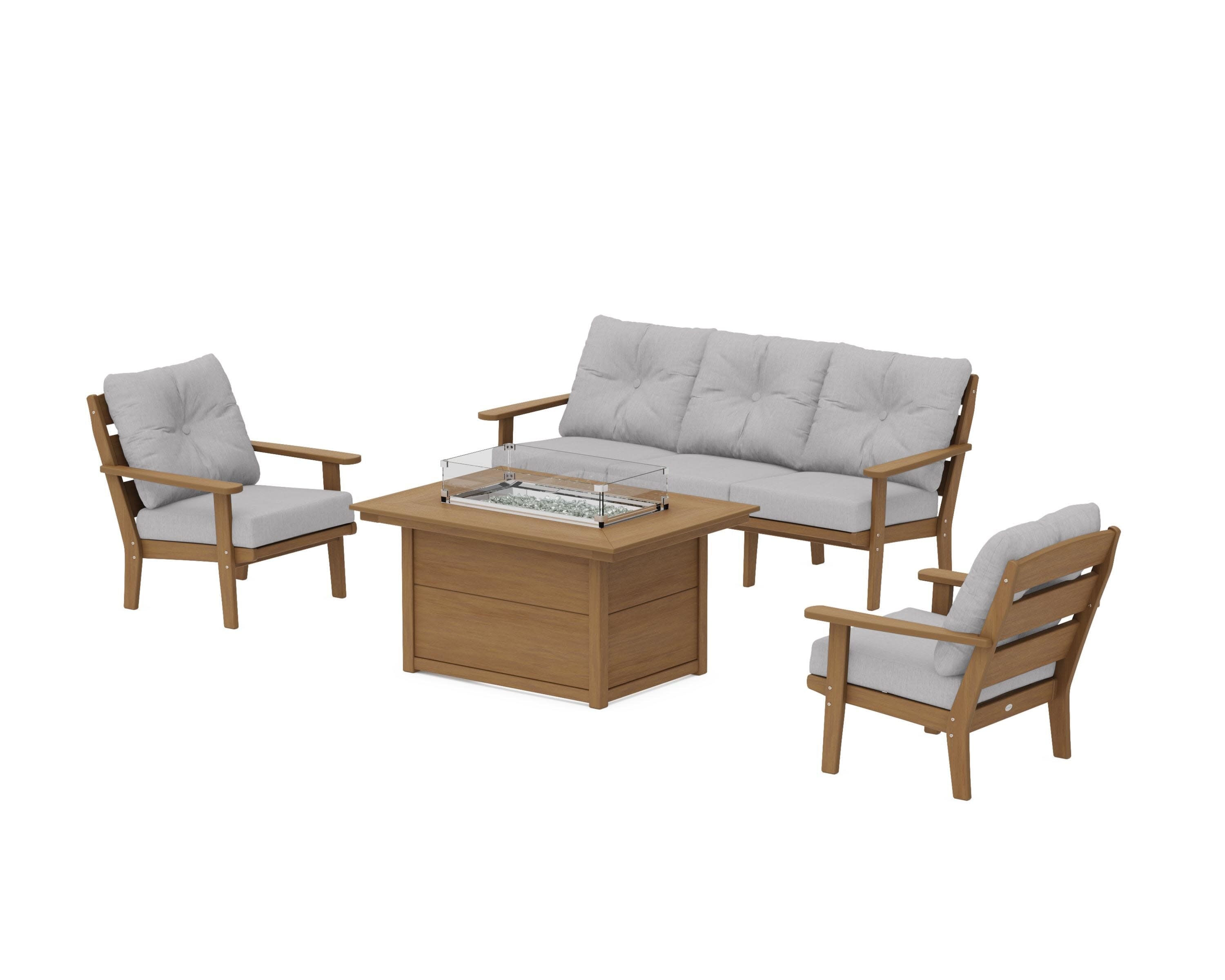 Lakeside Deep Seating Fire Pit Table Set in Natural / Granite