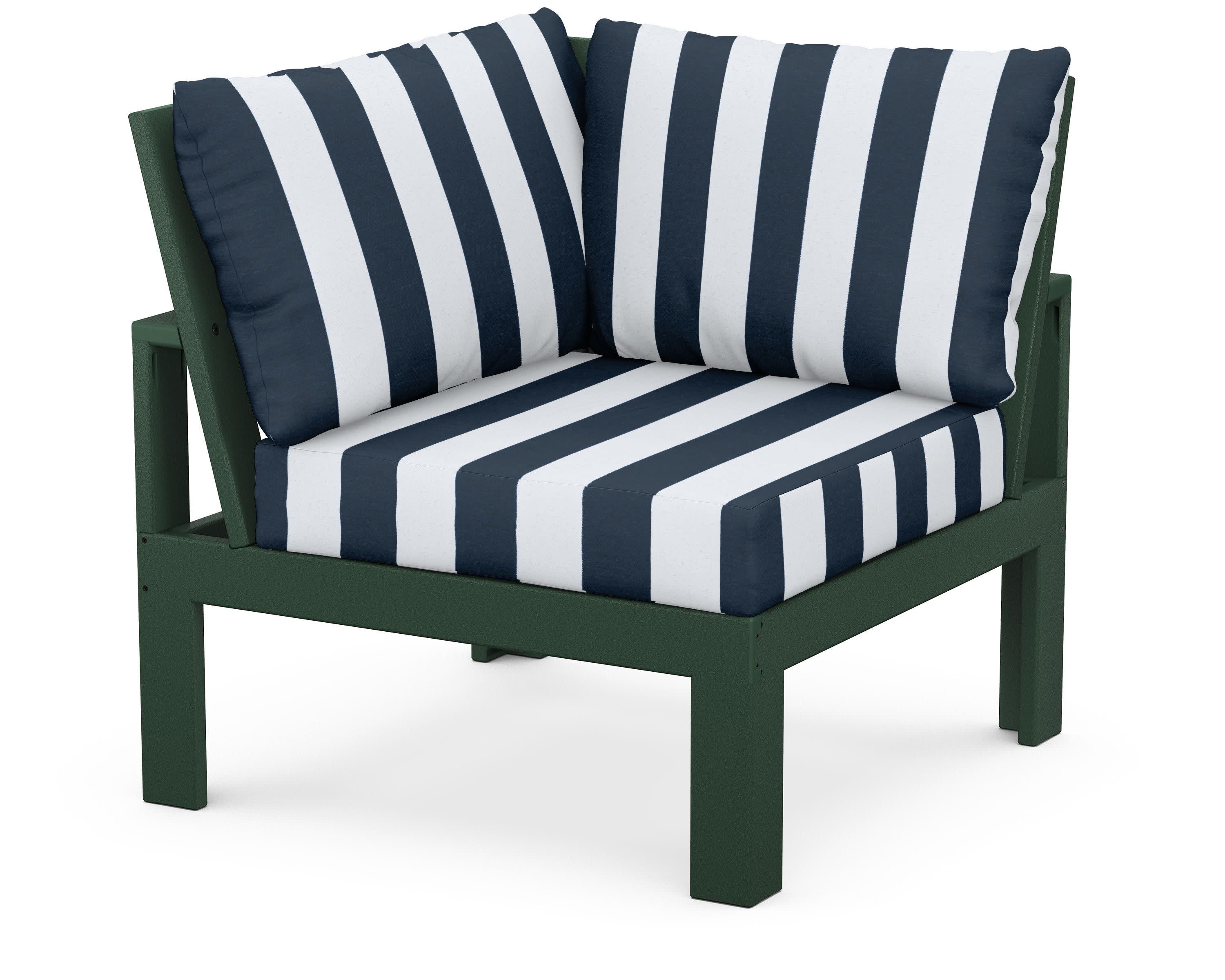Modular Corner Chair in Green / Cabana Stripe Marine Indigo