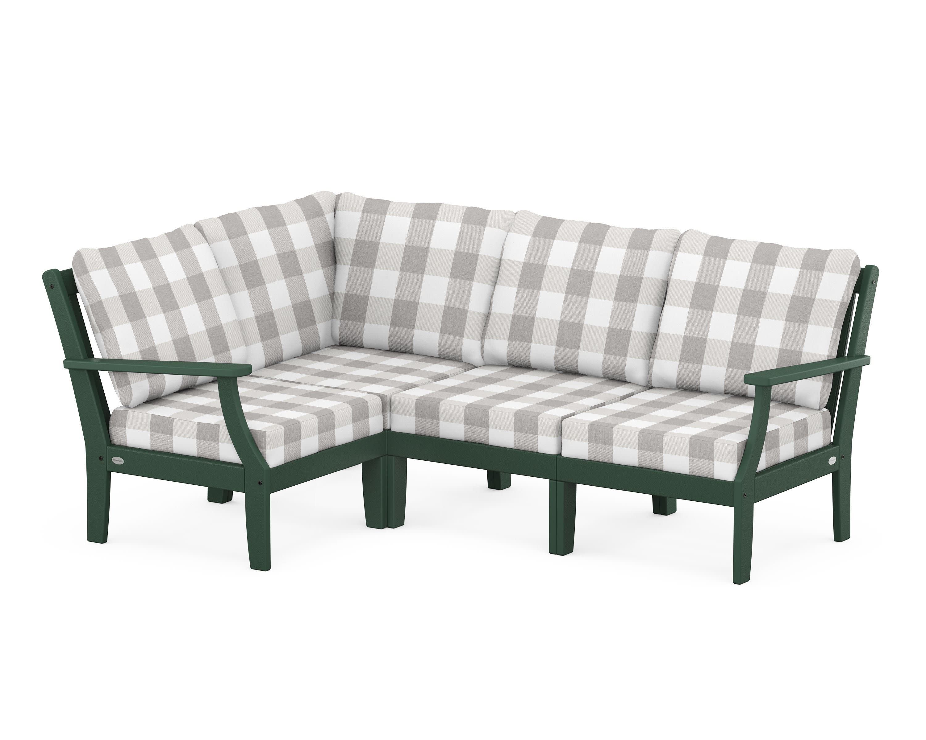Braxton Modular 4-Piece Deep Seating Set in Green / Buffalo Plaid Grey Mist