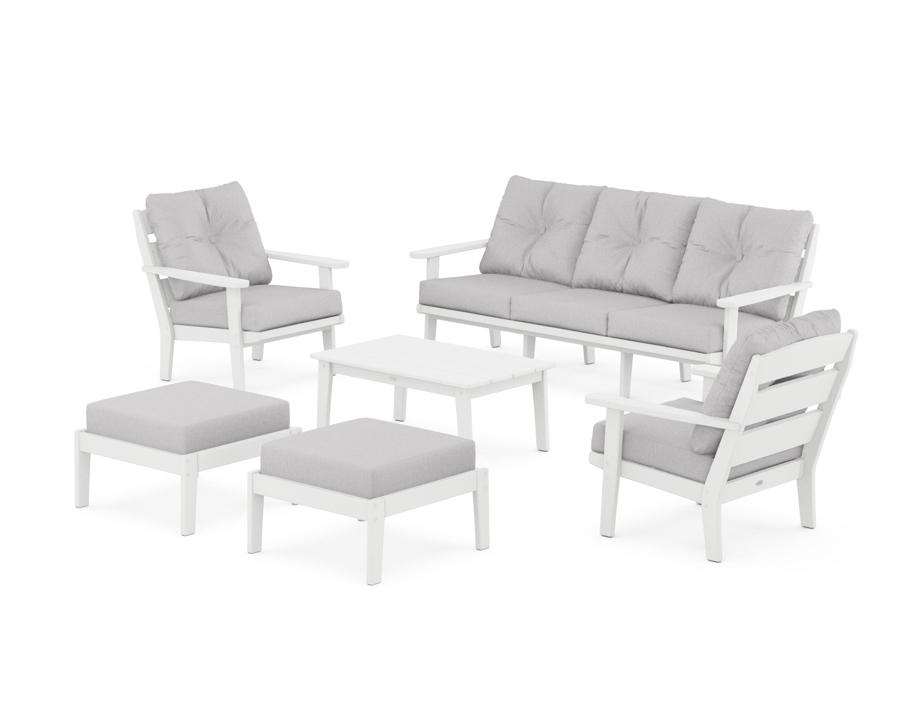 Lakeside 6-Piece Lounge Sofa Set in White / Granite