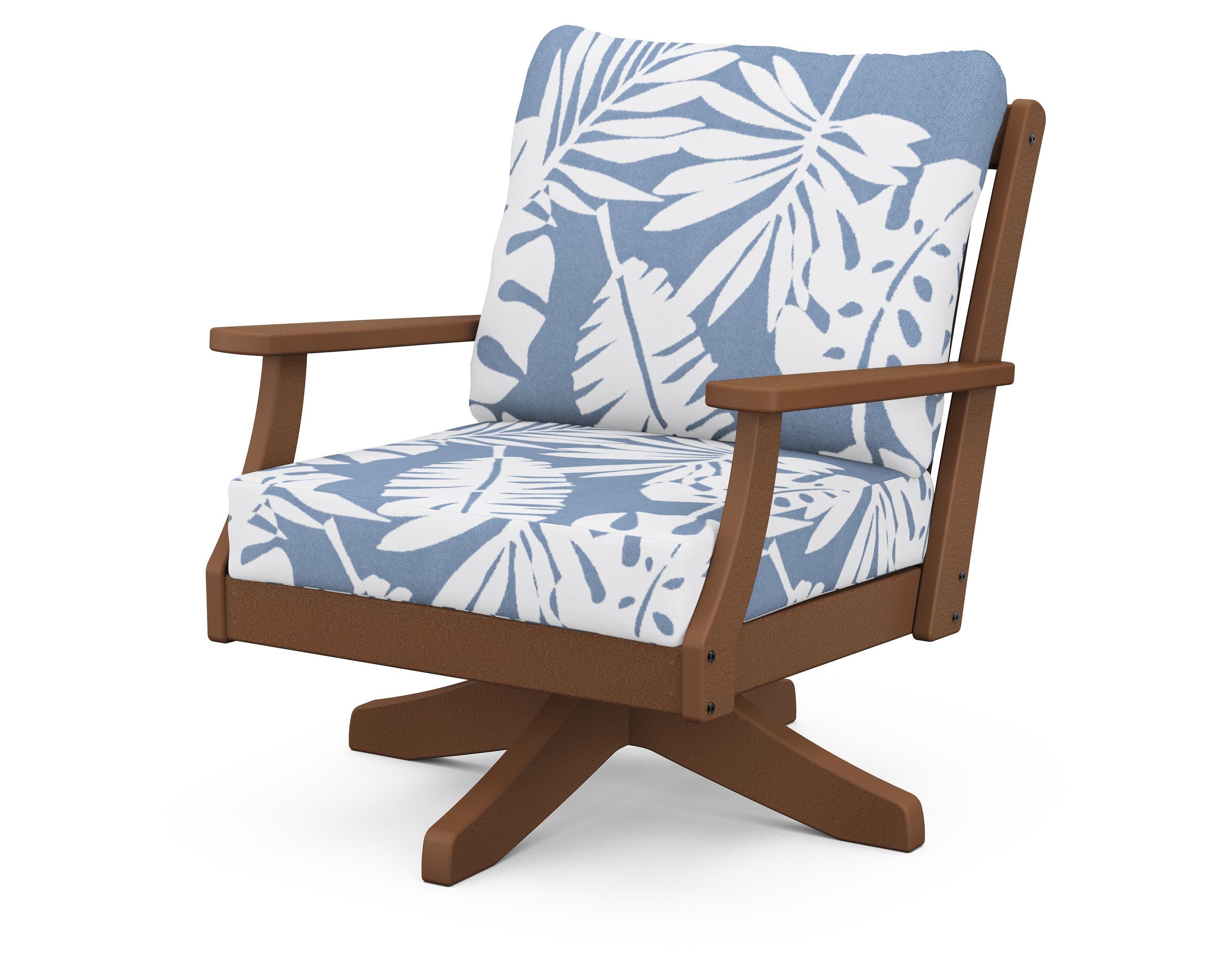 Braxton Deep Seating Swivel Chair in Teak / Leaf Sky Blue