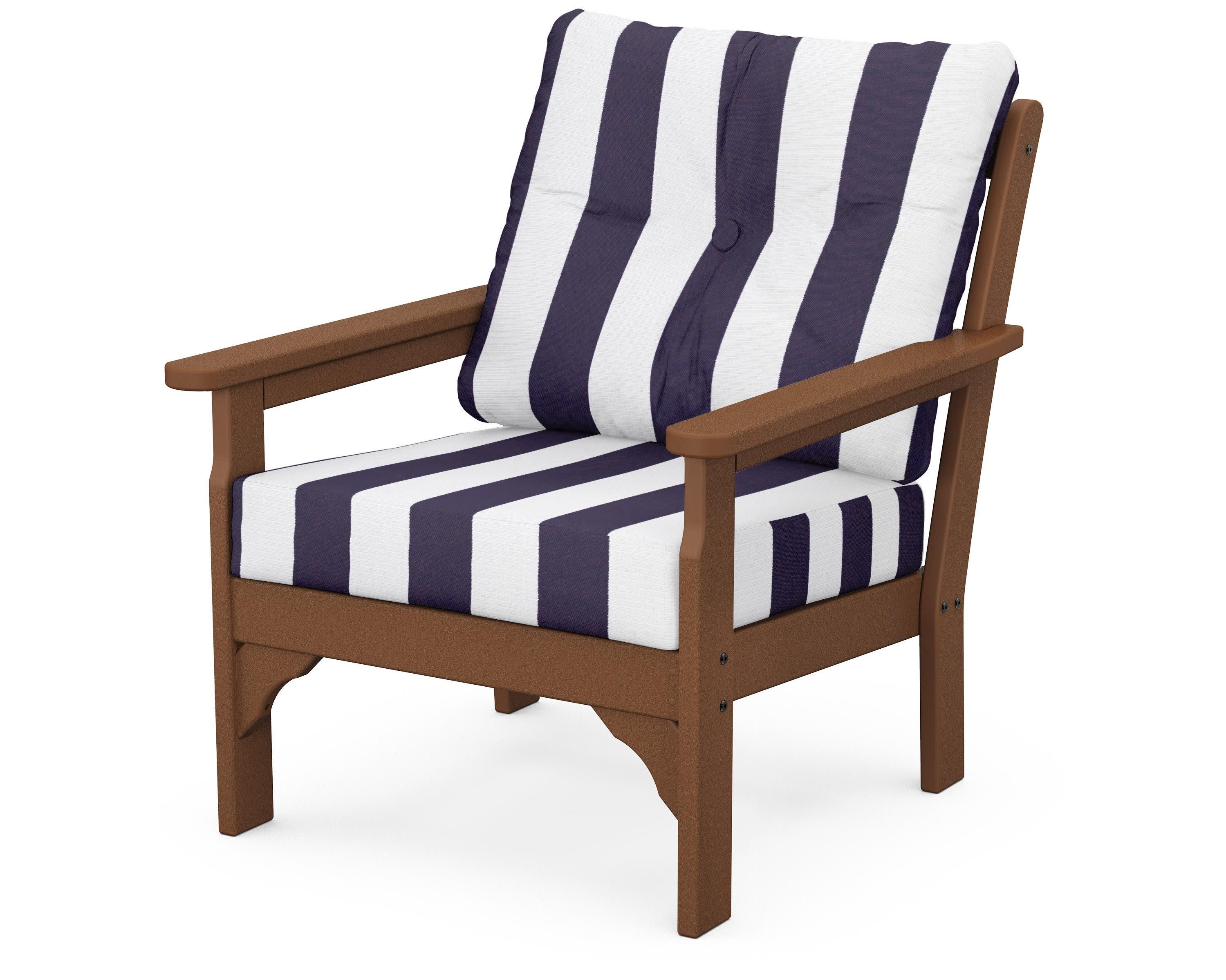 Vineyard Deep Seating Chair in Teak / Cabana Stripe Navy
