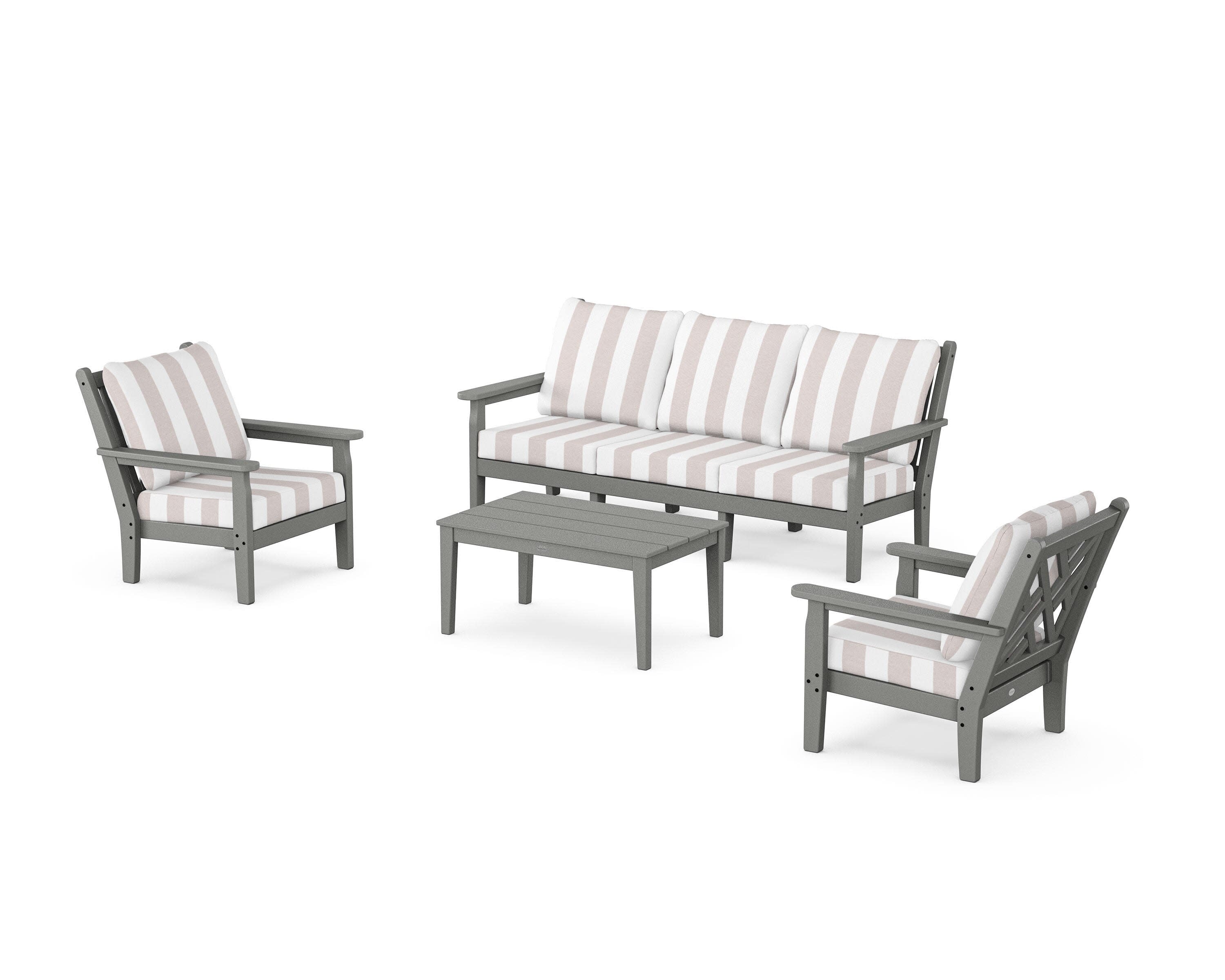 Chippendale 4-Piece Deep Seating Set with Sofa in Slate Grey / Cabana Stripe Dune Burlap