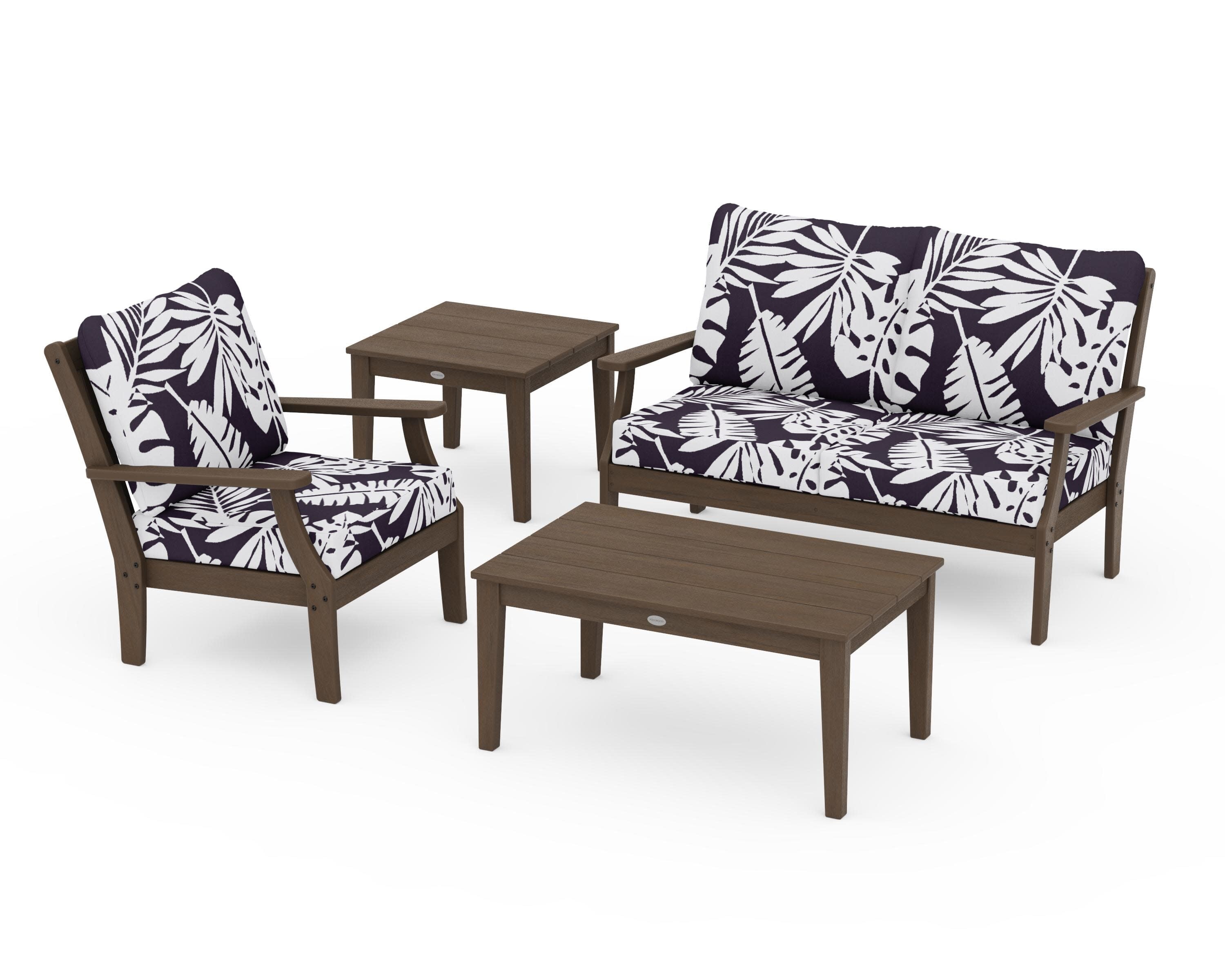 Braxton 4-Piece Deep Seating Set in Kona / Leaf Navy