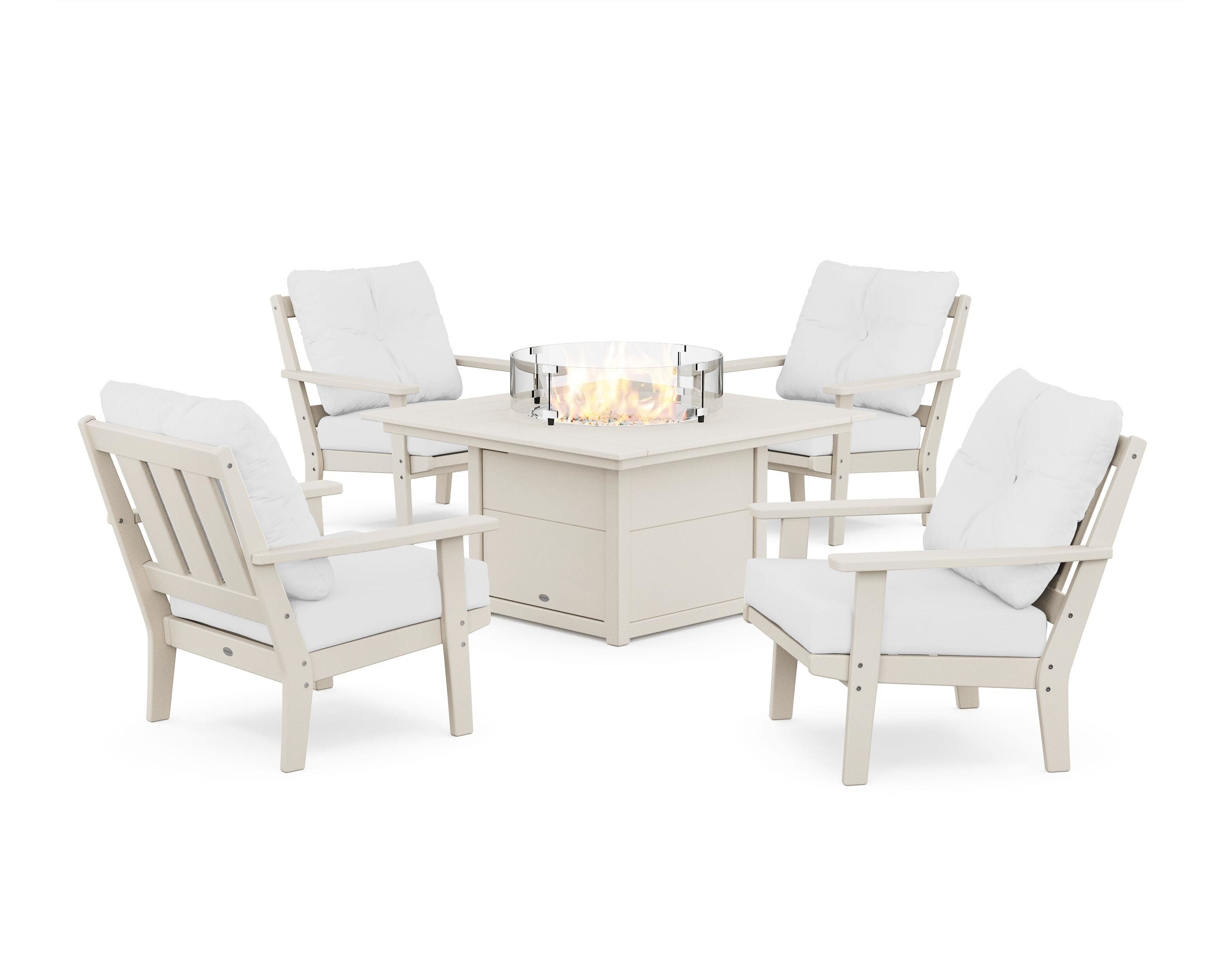 Oxford 5-Piece Deep Seating Set with Fire Pit Table in Sand / Natural