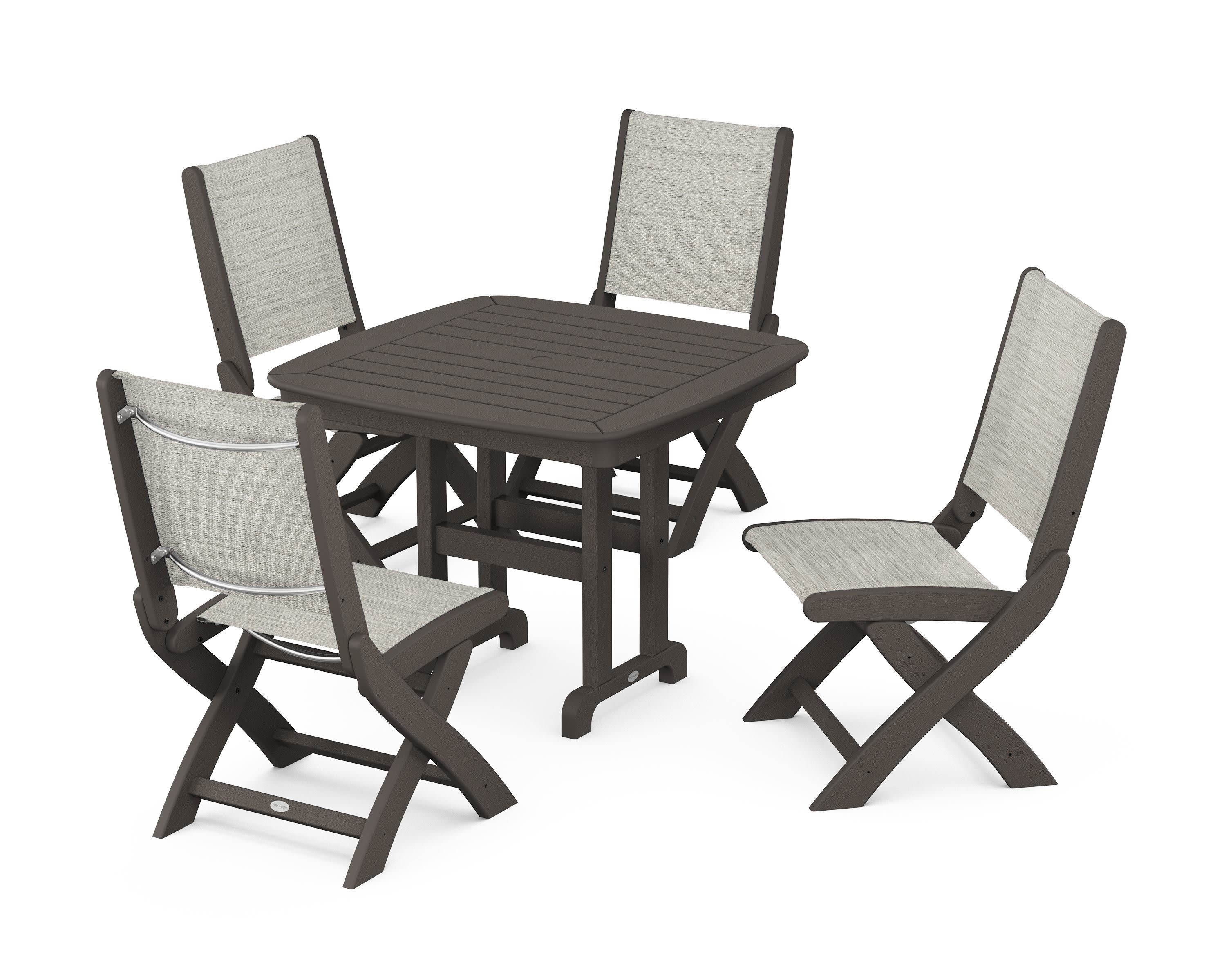 Coastal Folding Side Chair 5-Piece Dining Set in Vintage Coffee / Birch Sling