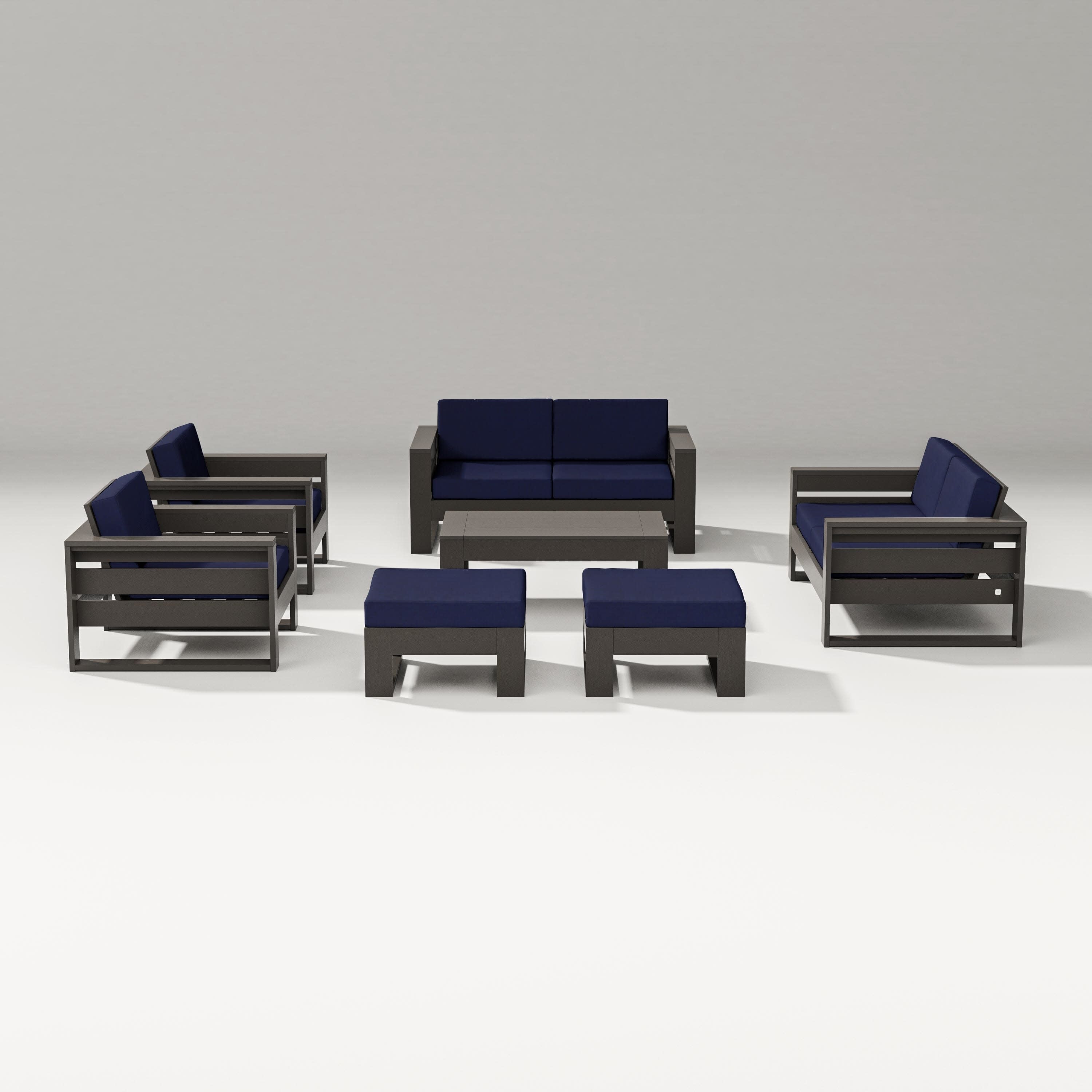 Latitude 7-Piece Lounge Loveseat Set in Vintage Coffee / Navy