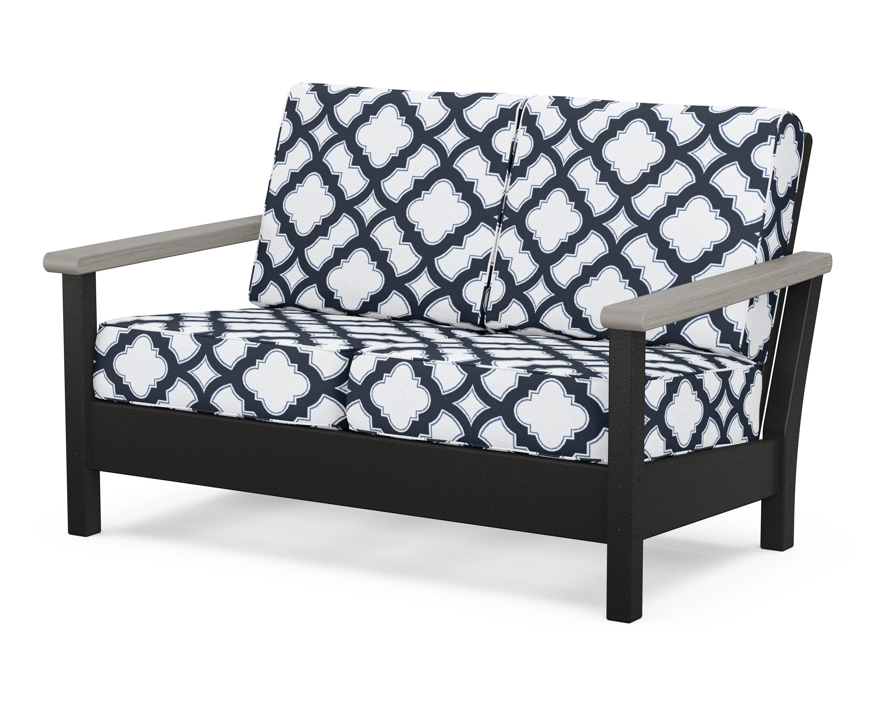 Harbour Deep Seating Loveseat in Black / Driftwood / Trellis Marine Indigo