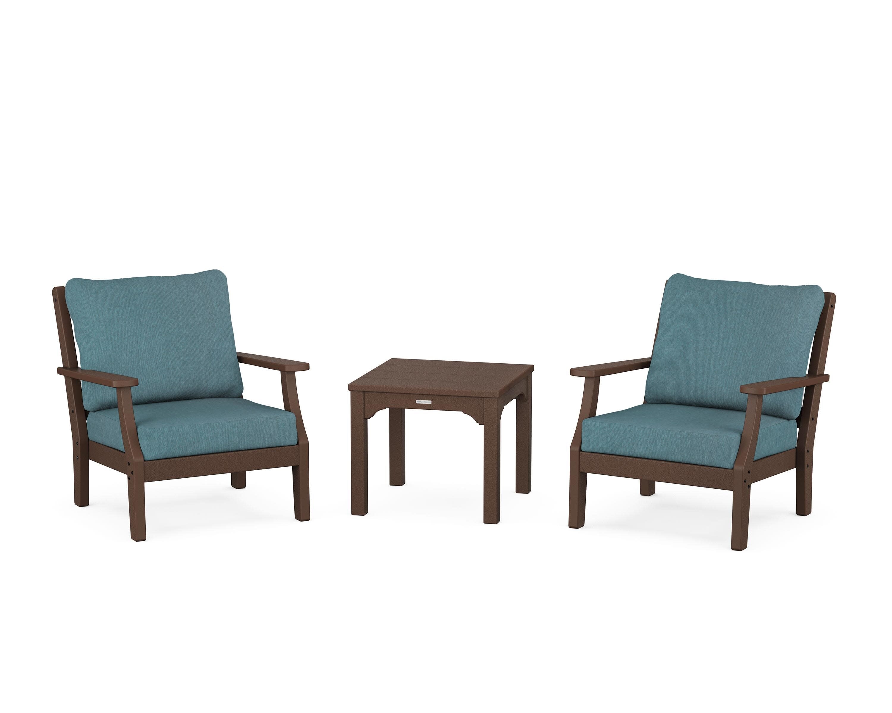 Chinoiserie 3-Piece Deep Seating Set in Mahogany / Ocean Teal