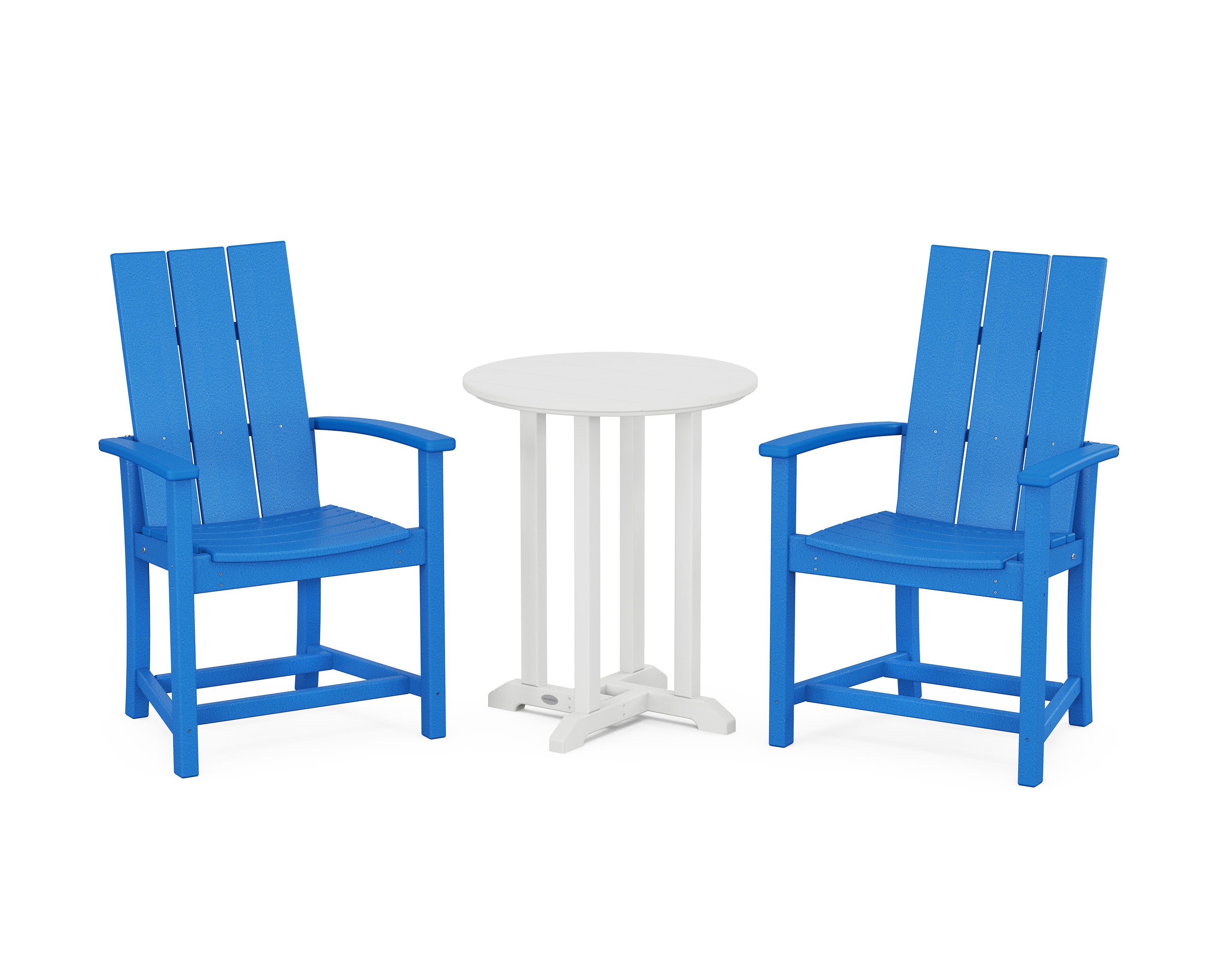 Modern Adirondack 3-Piece Round Farmhouse Bistro Dining Set in Pacific Blue / White