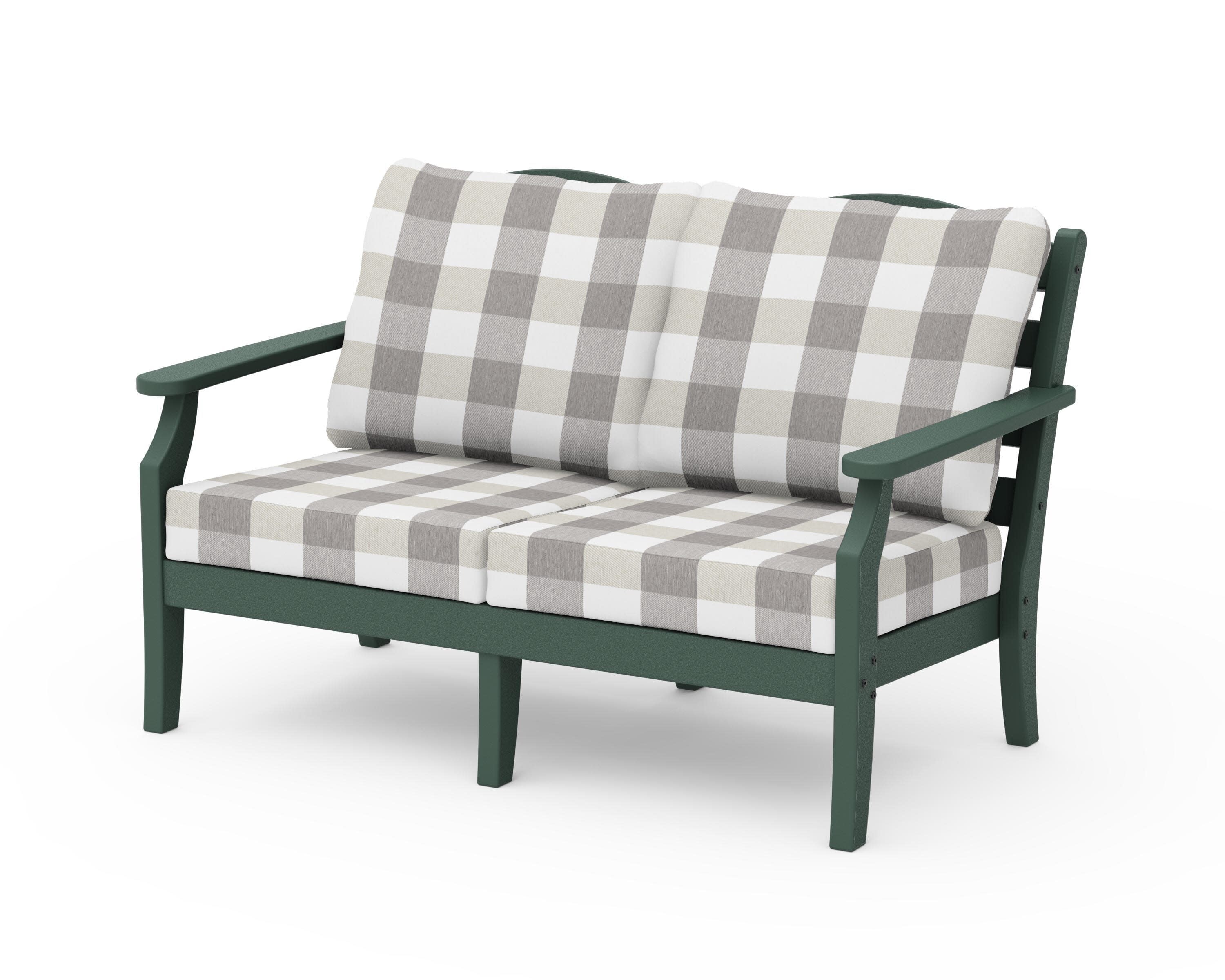 Savannah Deep Seating Loveseat in Green / Buffalo Plaid Grey Mist