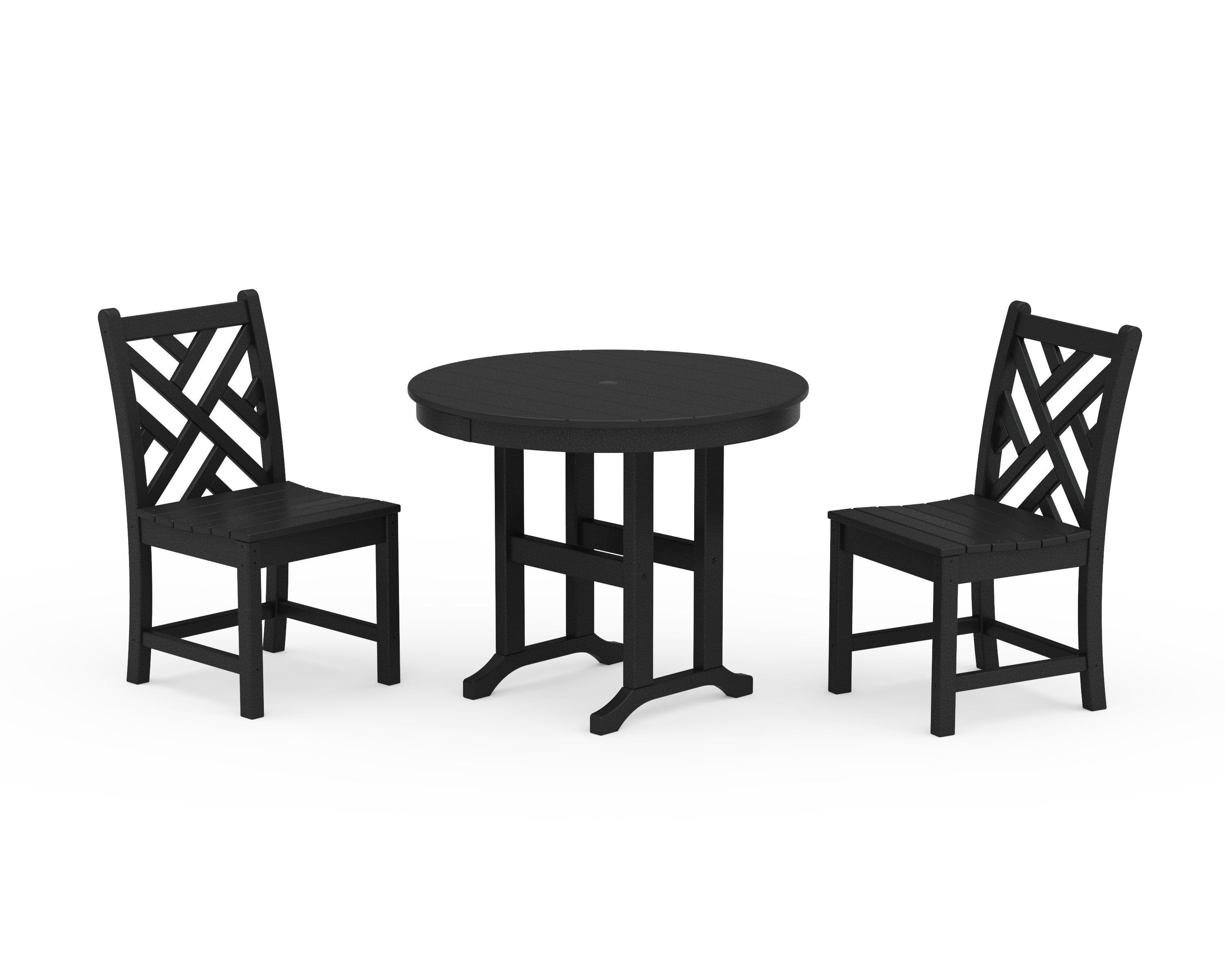 Chippendale Side Chair 3-Piece Round Dining Set in Black