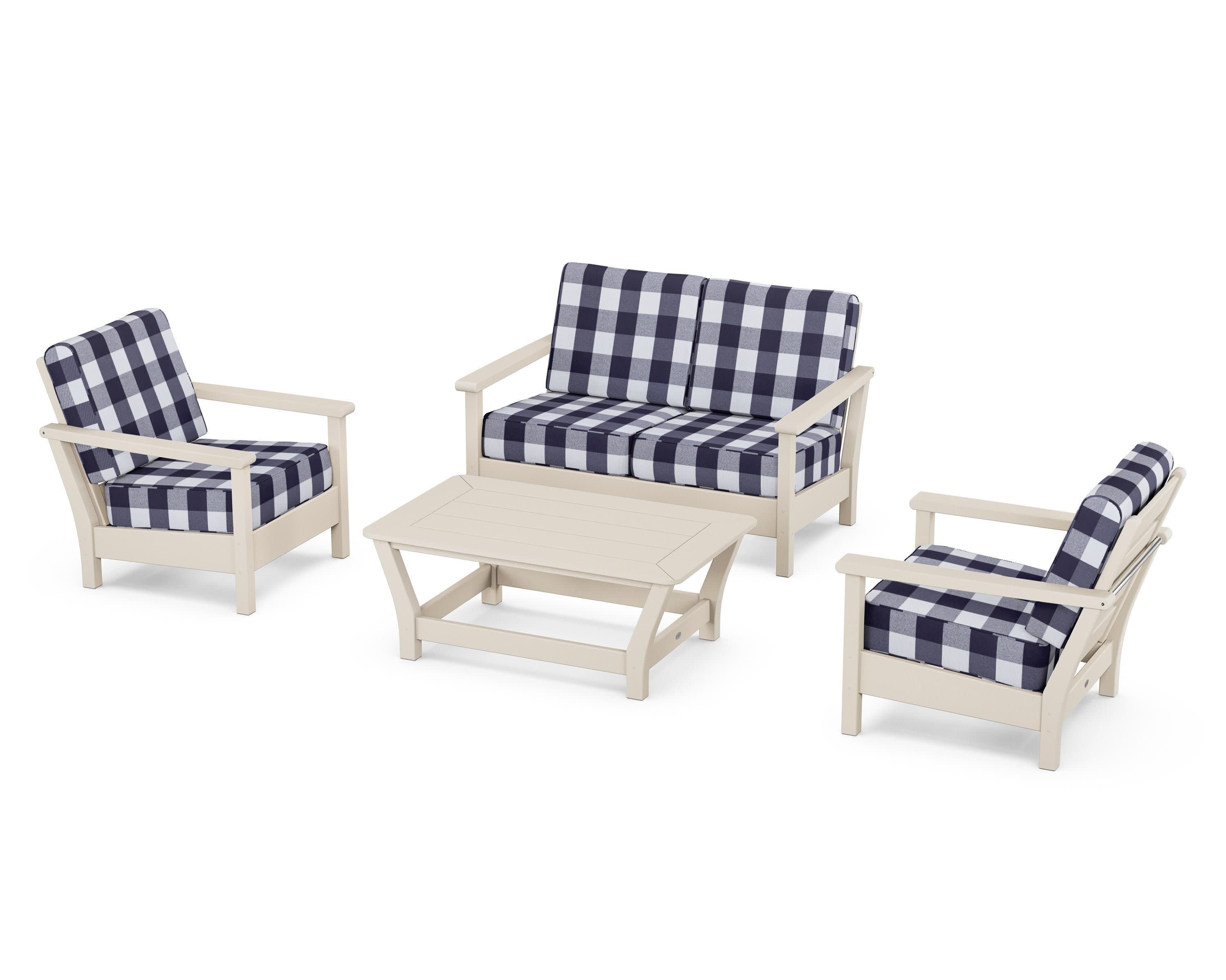Harbour 4-Piece Deep Seating Set in Sand / Buffalo Plaid Navy