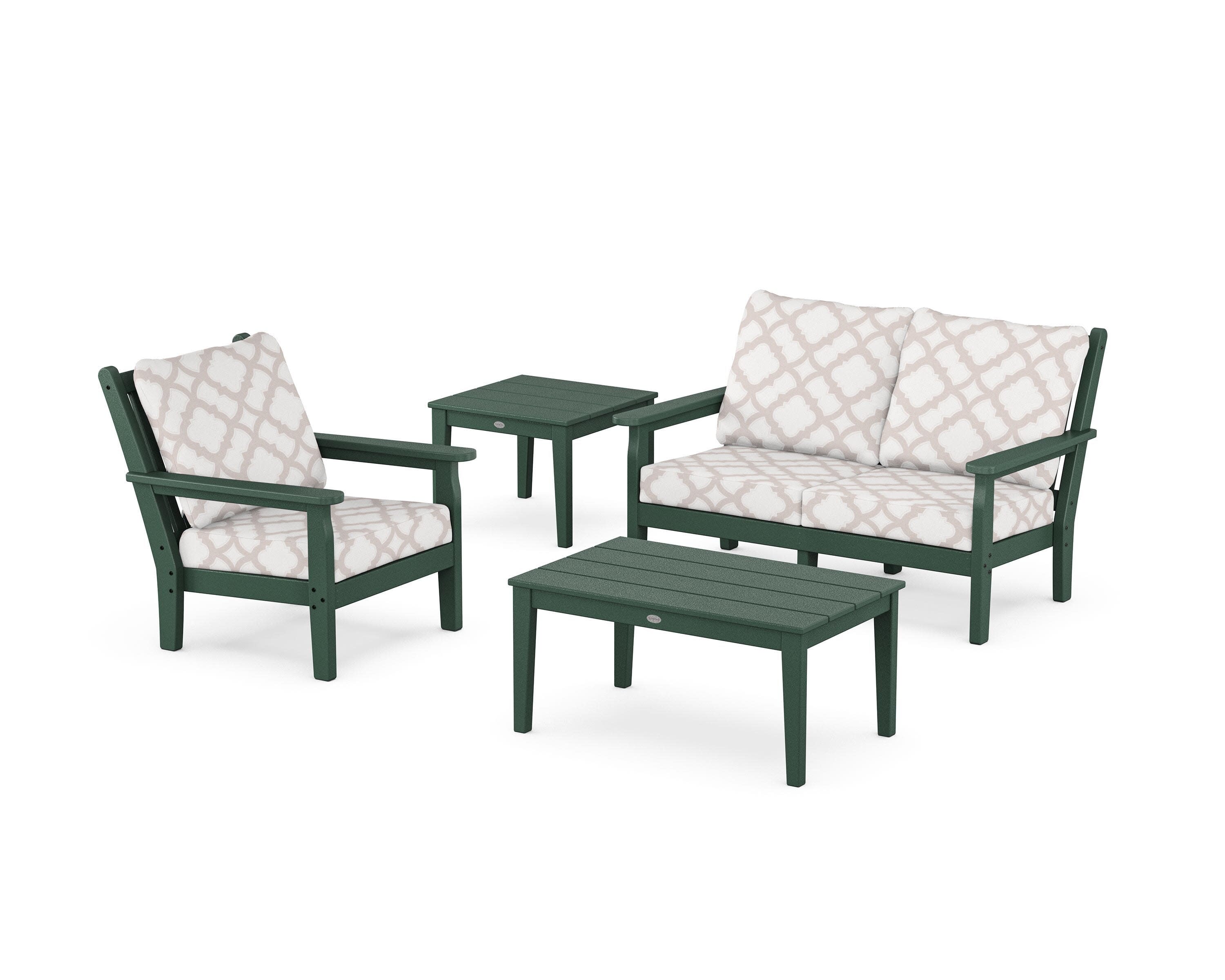 Chippendale 4-Piece Deep Seating Set in Green / Trellis Dune Burlap