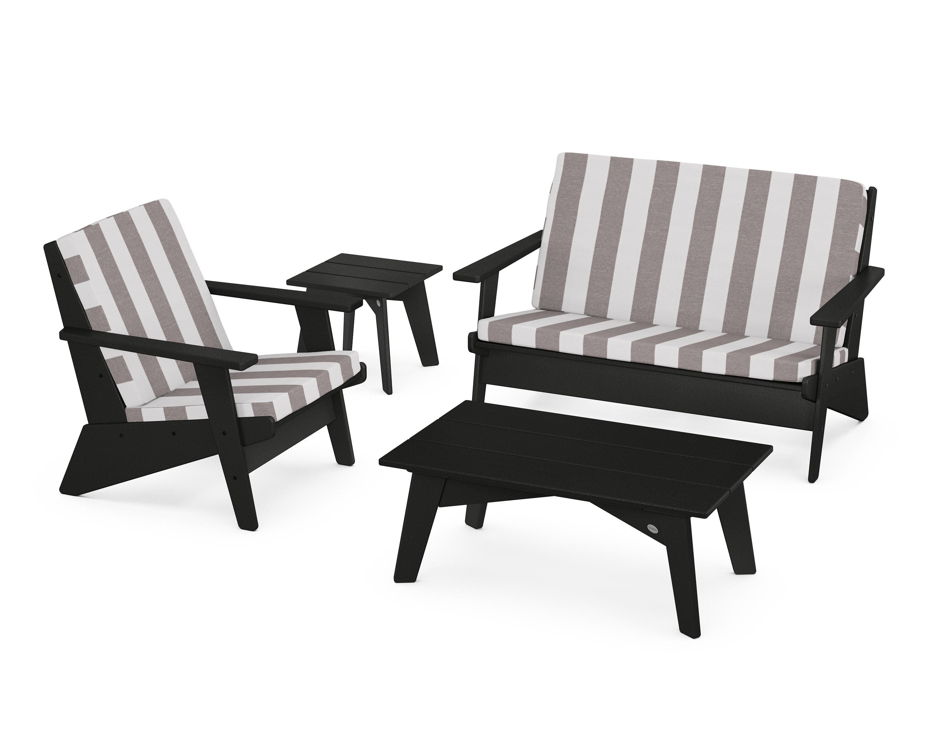 Riviera Modern Lounge 4-Piece Set in Black / Cabana Stripe Grey Mist