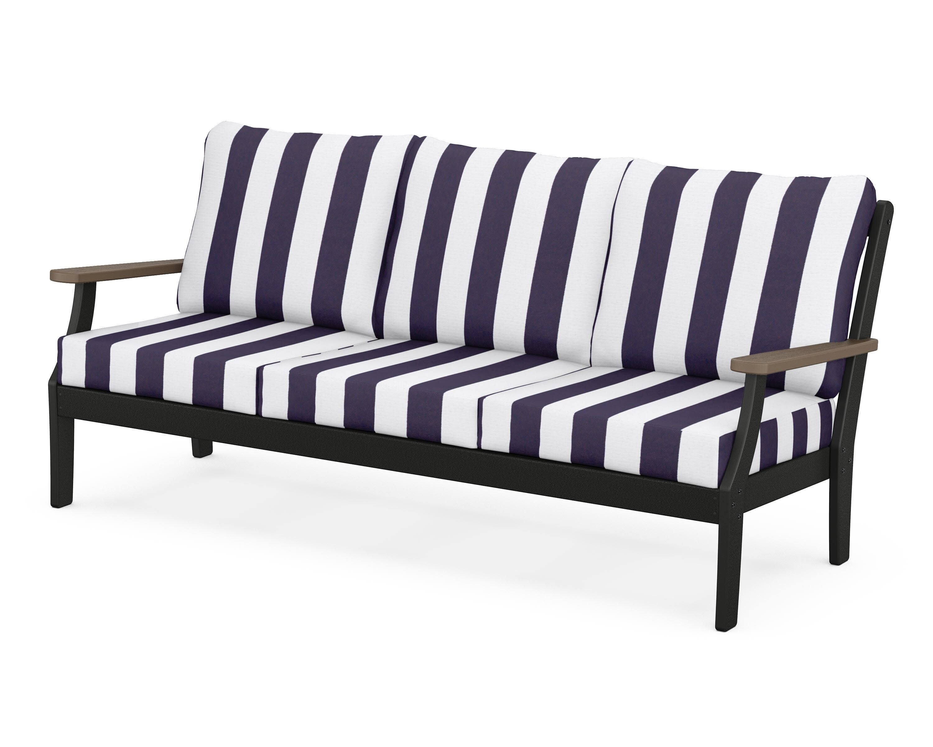 Braxton Deep Seating Sofa in Black / Kona / Cabana Stripe Navy