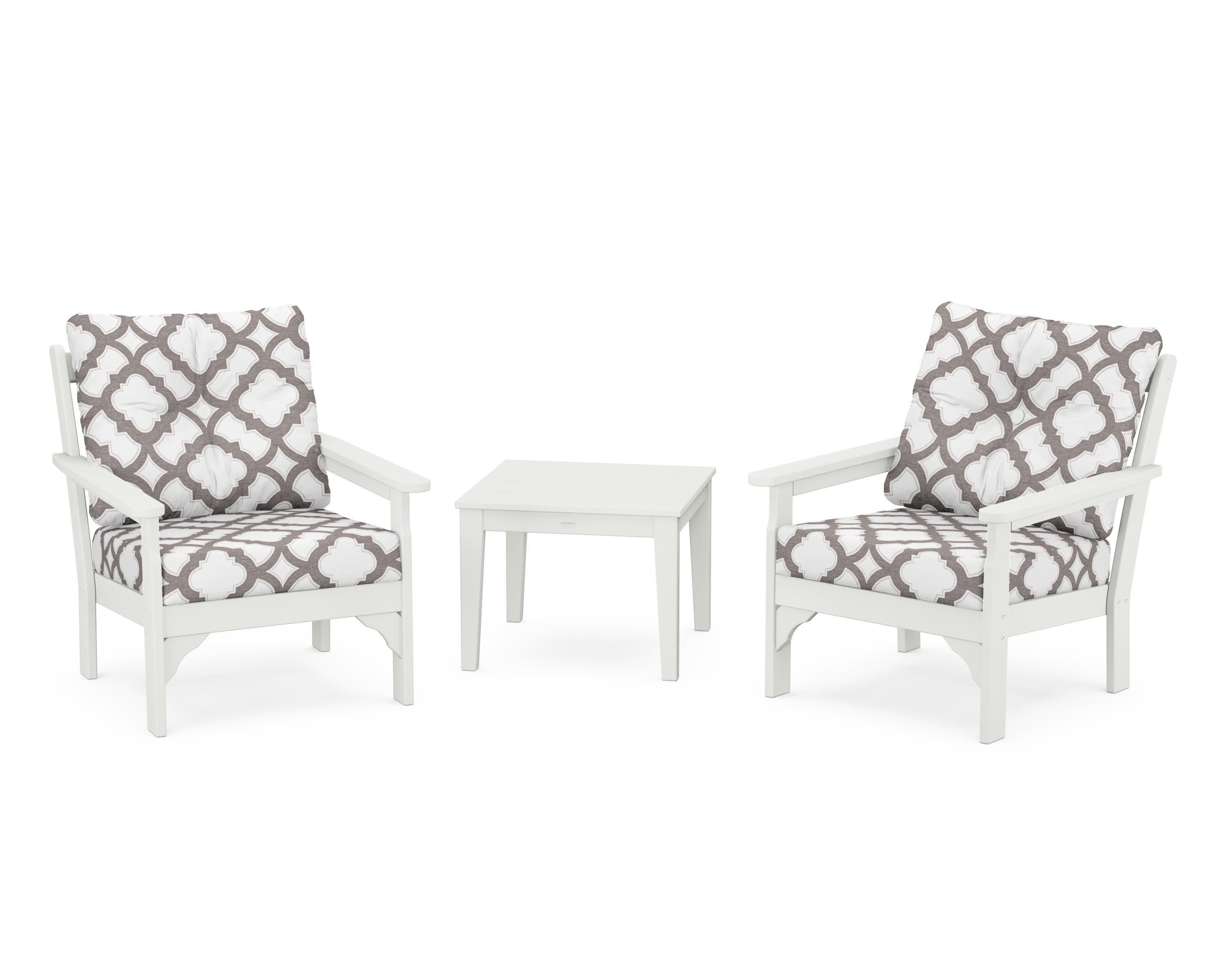 Vineyard 3-Piece Deep Seating Set in Vintage White / Trellis Grey Mist