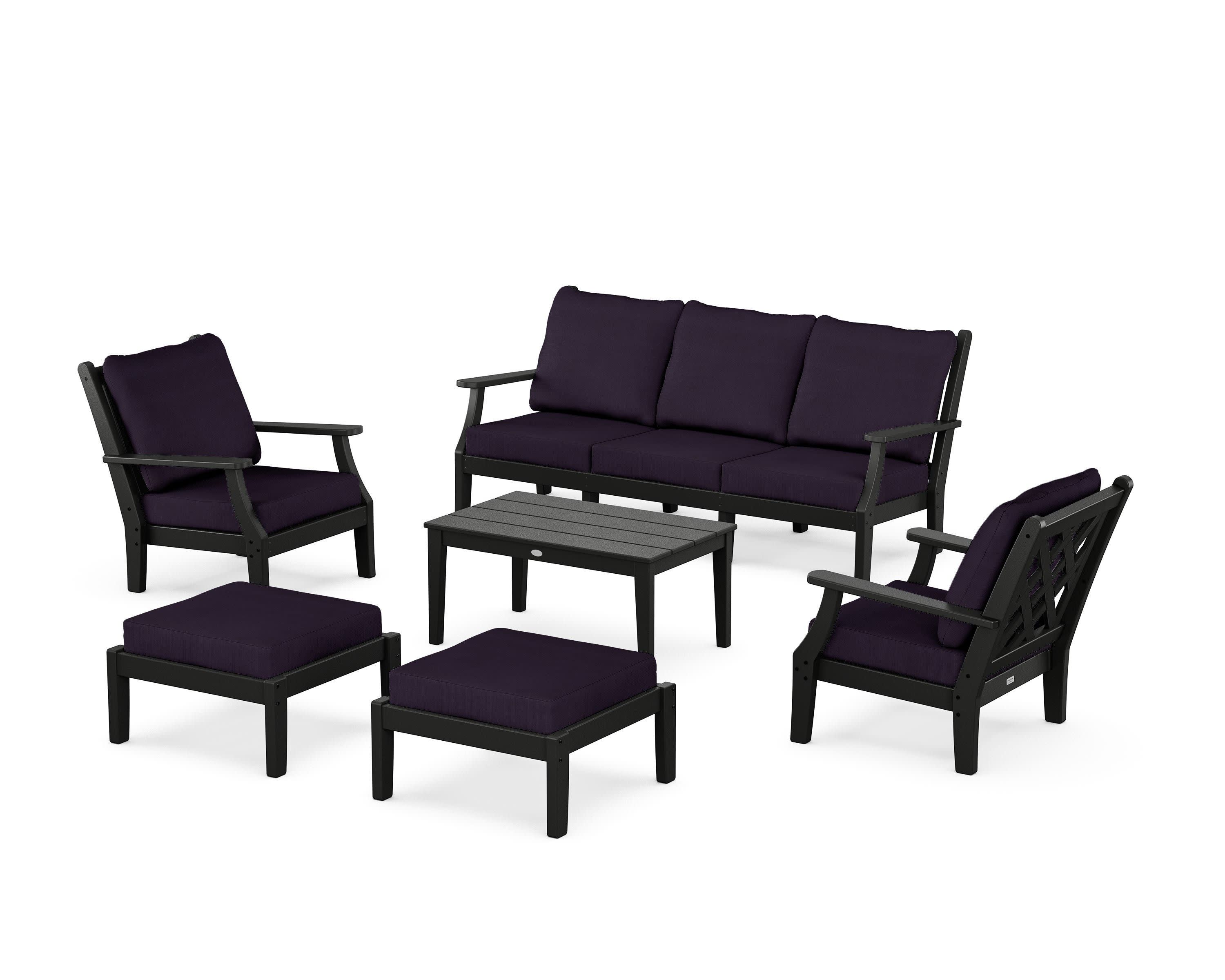 Wovendale 6-Piece Lounge Sofa Set in Black / Navy Linen