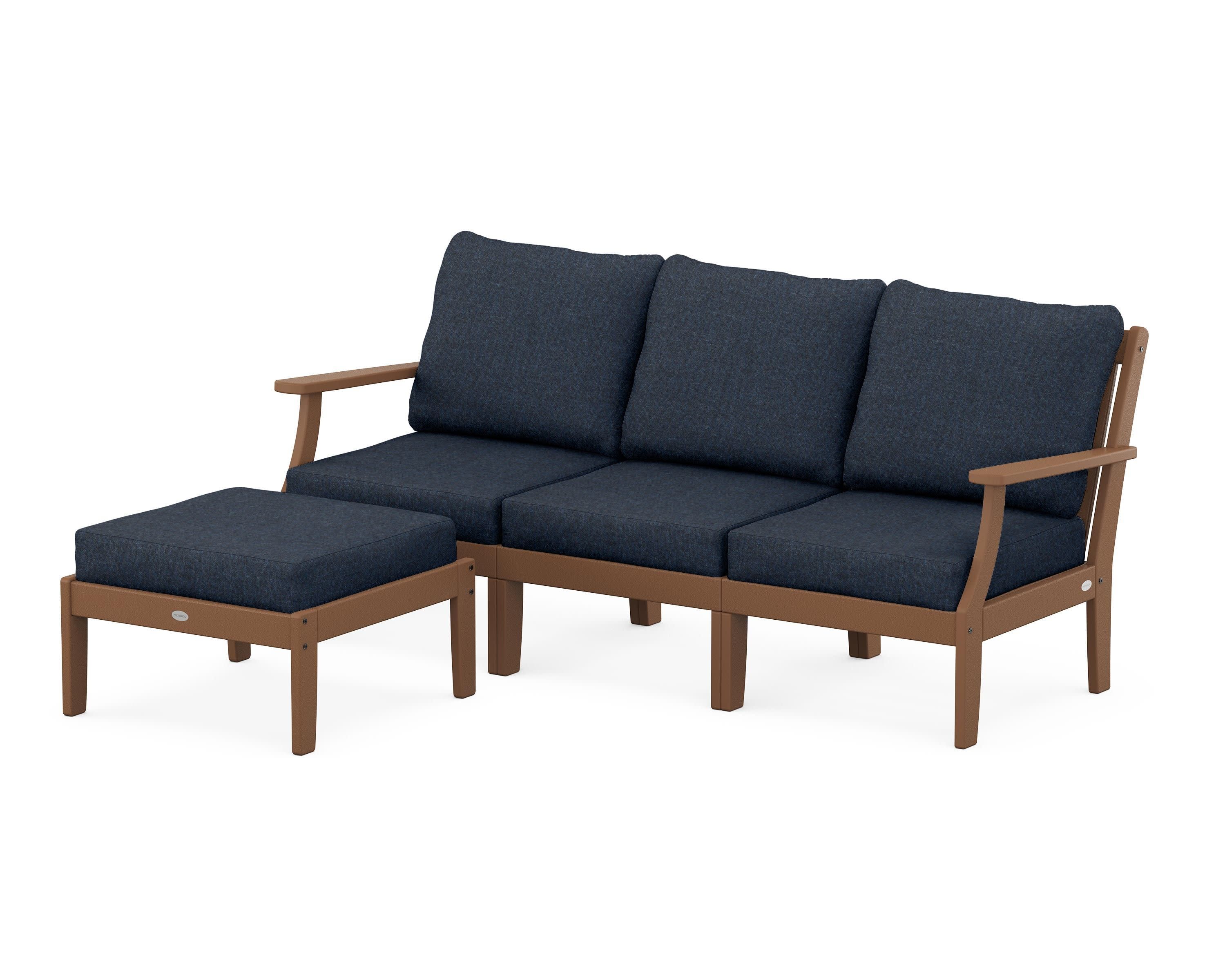 Braxton Modular 4-Piece Deep Seating Set with Ottoman in Teak / Marine Indigo