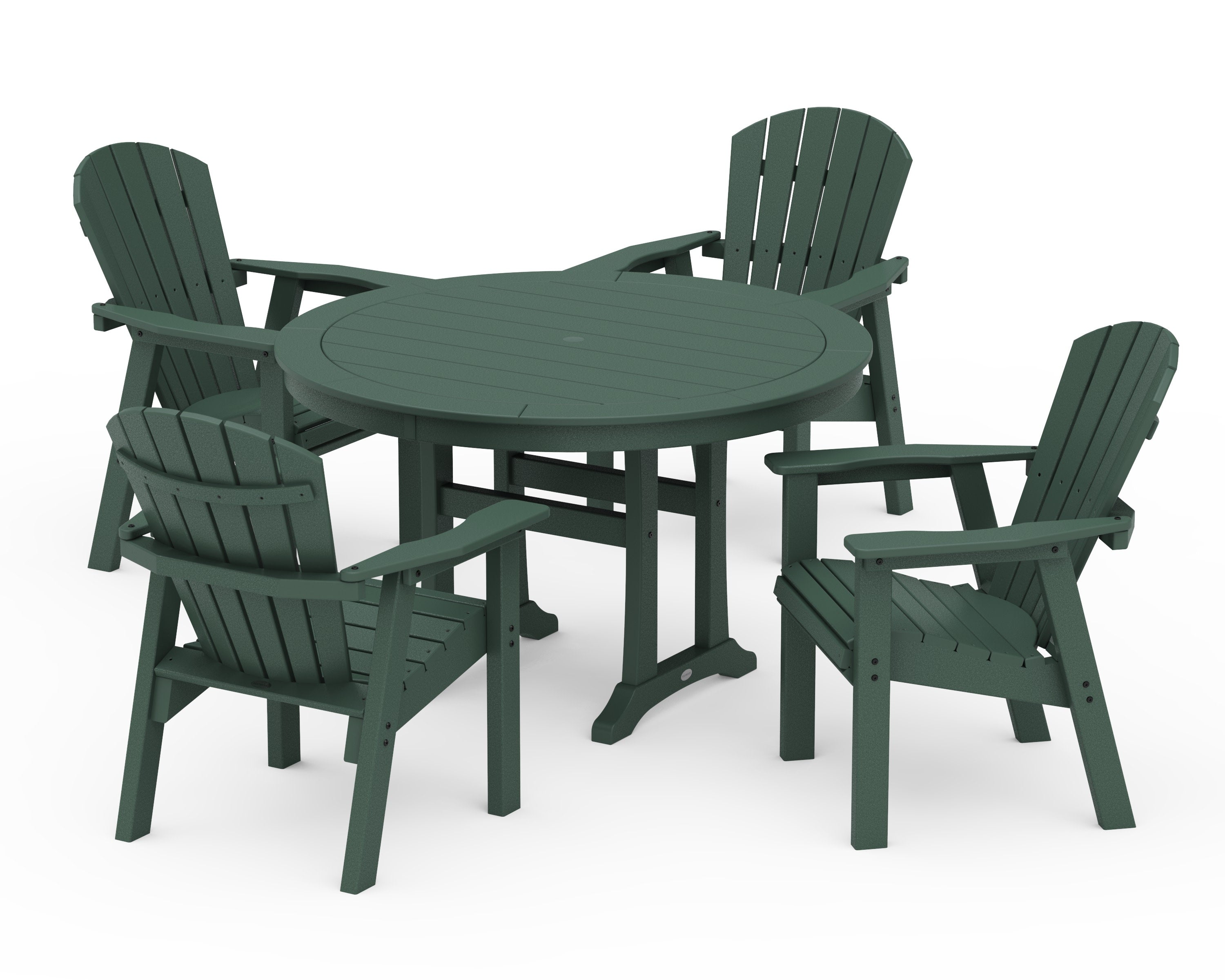 Seashell 5-Piece Round Dining Set with Trestle Legs in Green