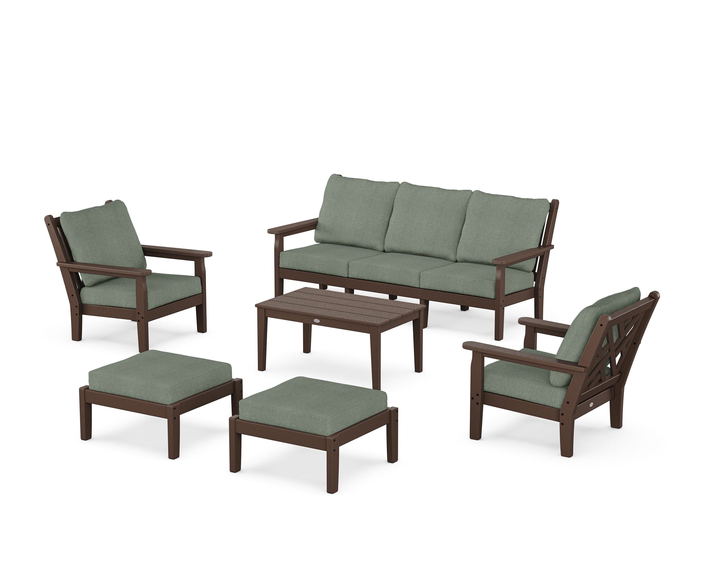 Chippendale 6-Piece Lounge Sofa Set in Mahogany / Cast Sage