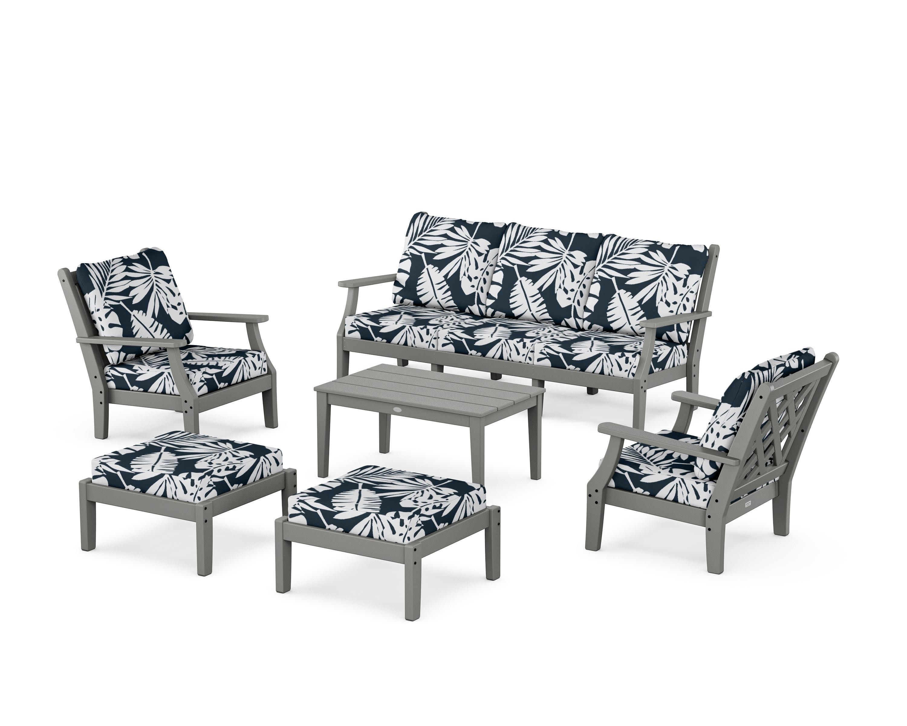 Wovendale 6-Piece Lounge Sofa Set in Slate Grey / Leaf Marine Indigo
