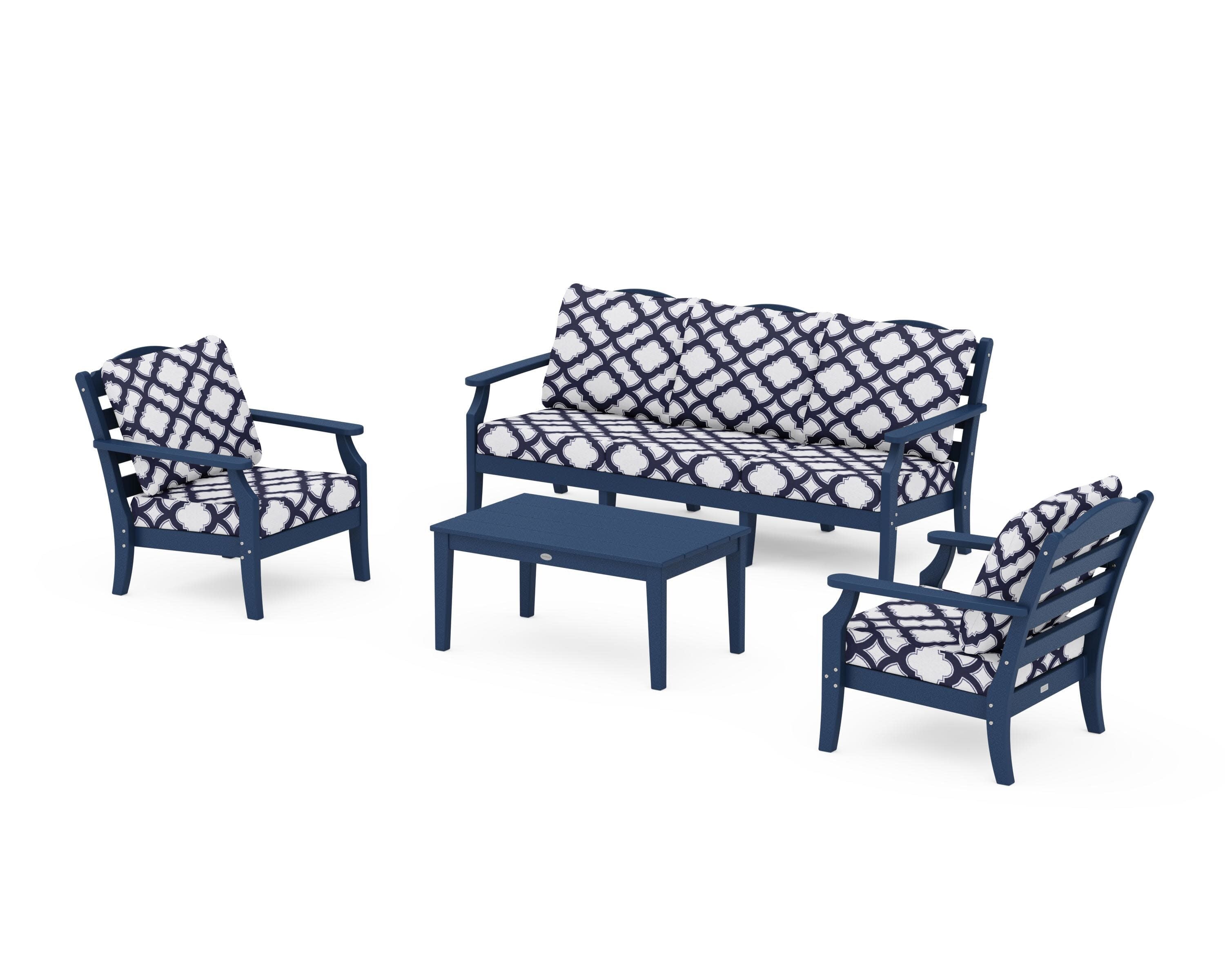 Savannah 4-Piece Deep Seating Set with Sofa in Navy / Trellis Navy