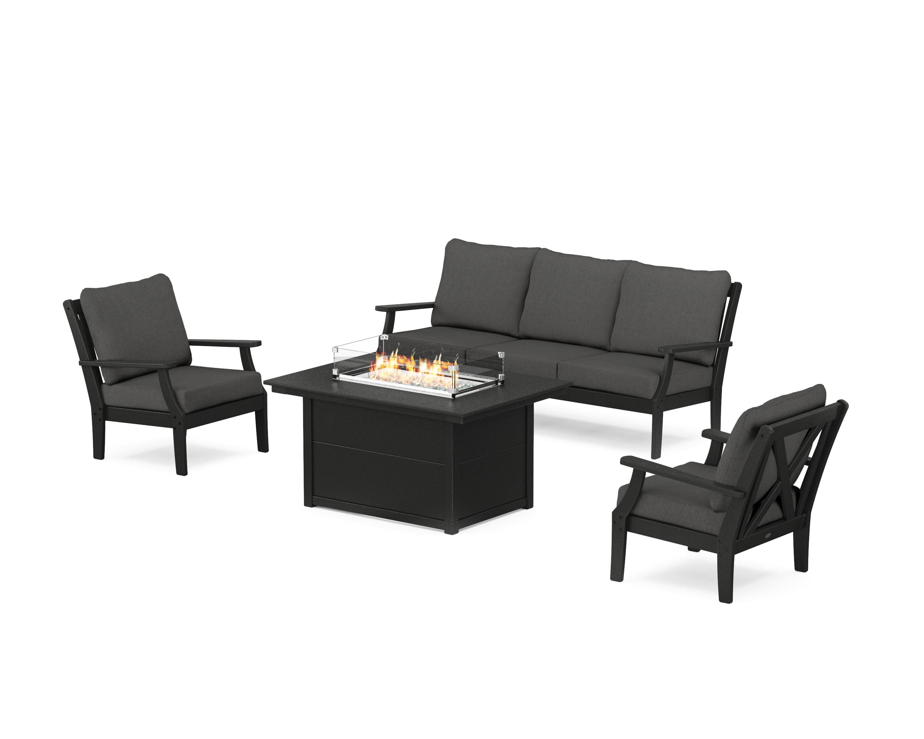 Braxton Deep Seating Fire Pit Table Set in Black / Spectrum Carbon