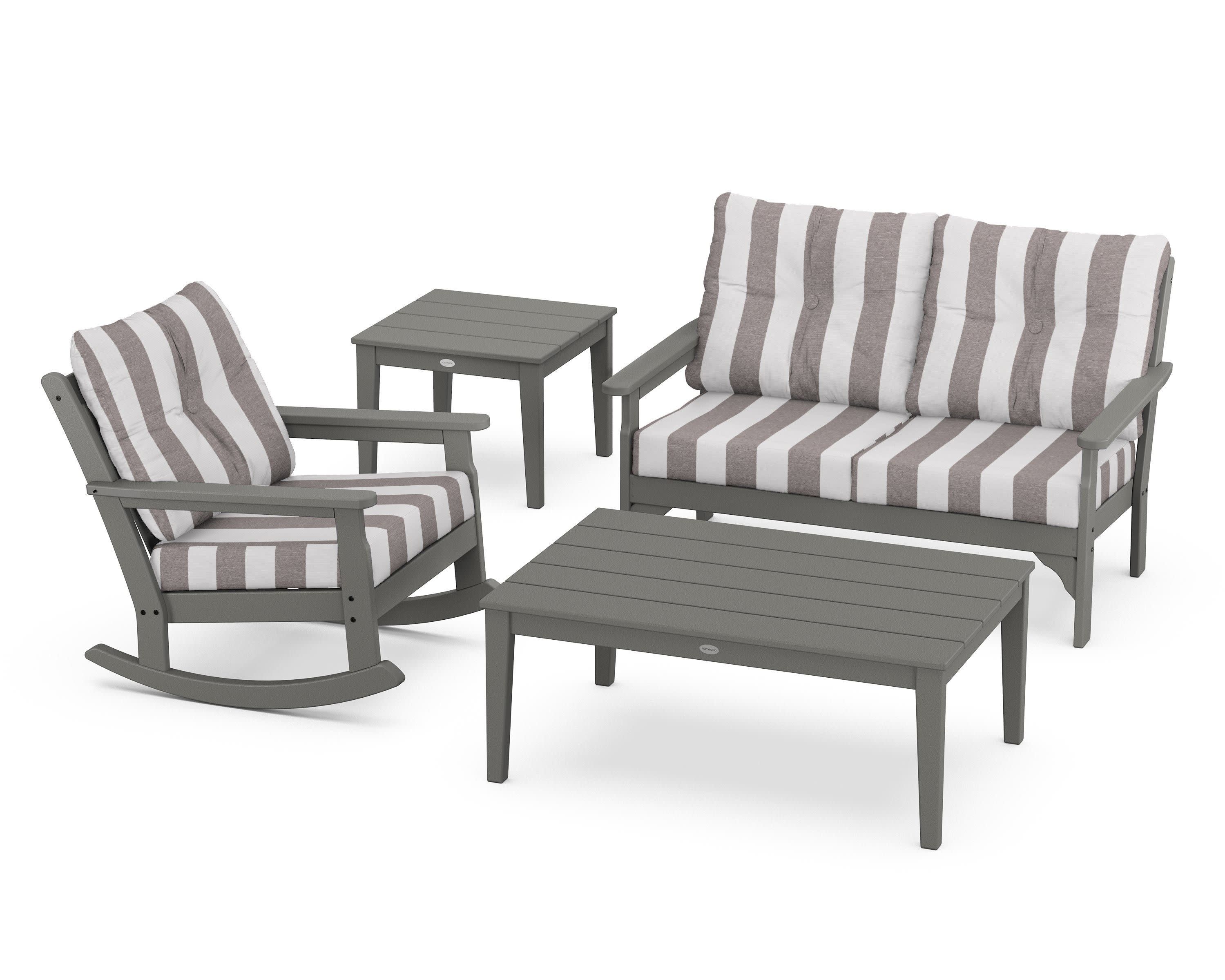 Vineyard 4-Piece Deep Seating Rocker Set in Slate Grey / Cabana Stripe Grey Mist