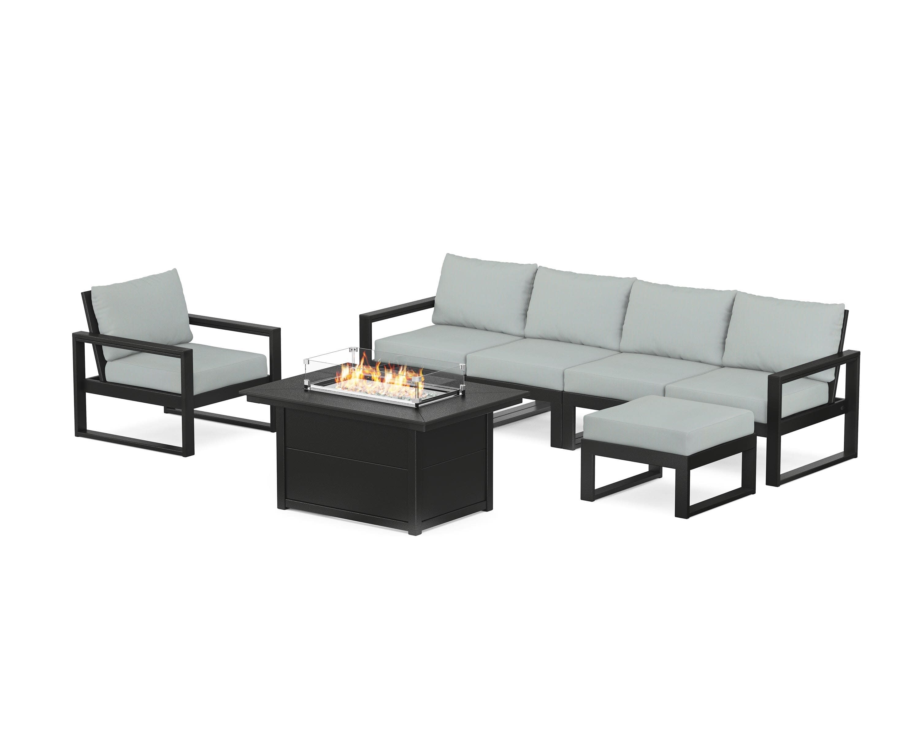 EDGE Sectional Lounge and Fire Pit Set in Black / Spa
