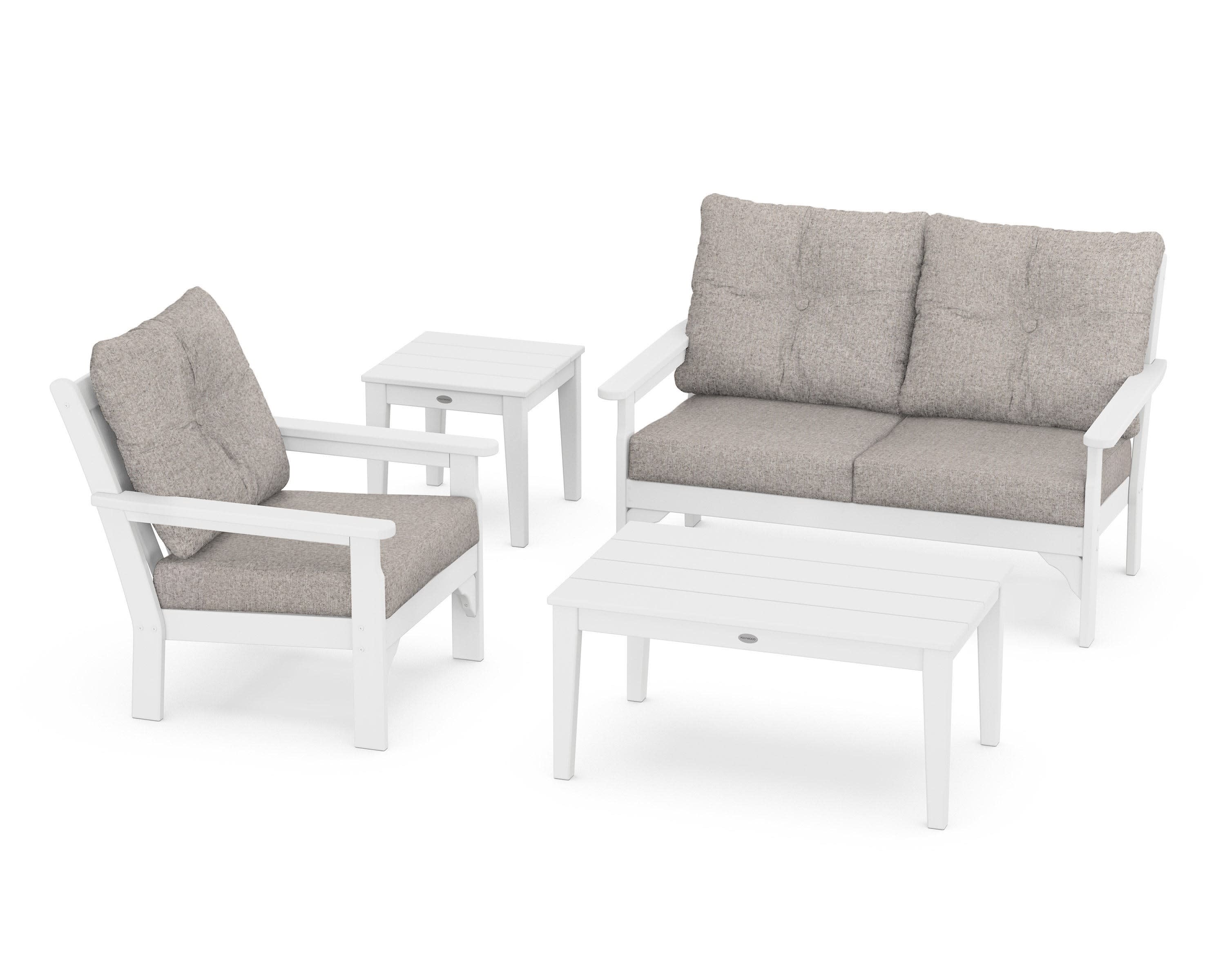 Vineyard 4-Piece Deep Seating Set in White / Weathered Tweed