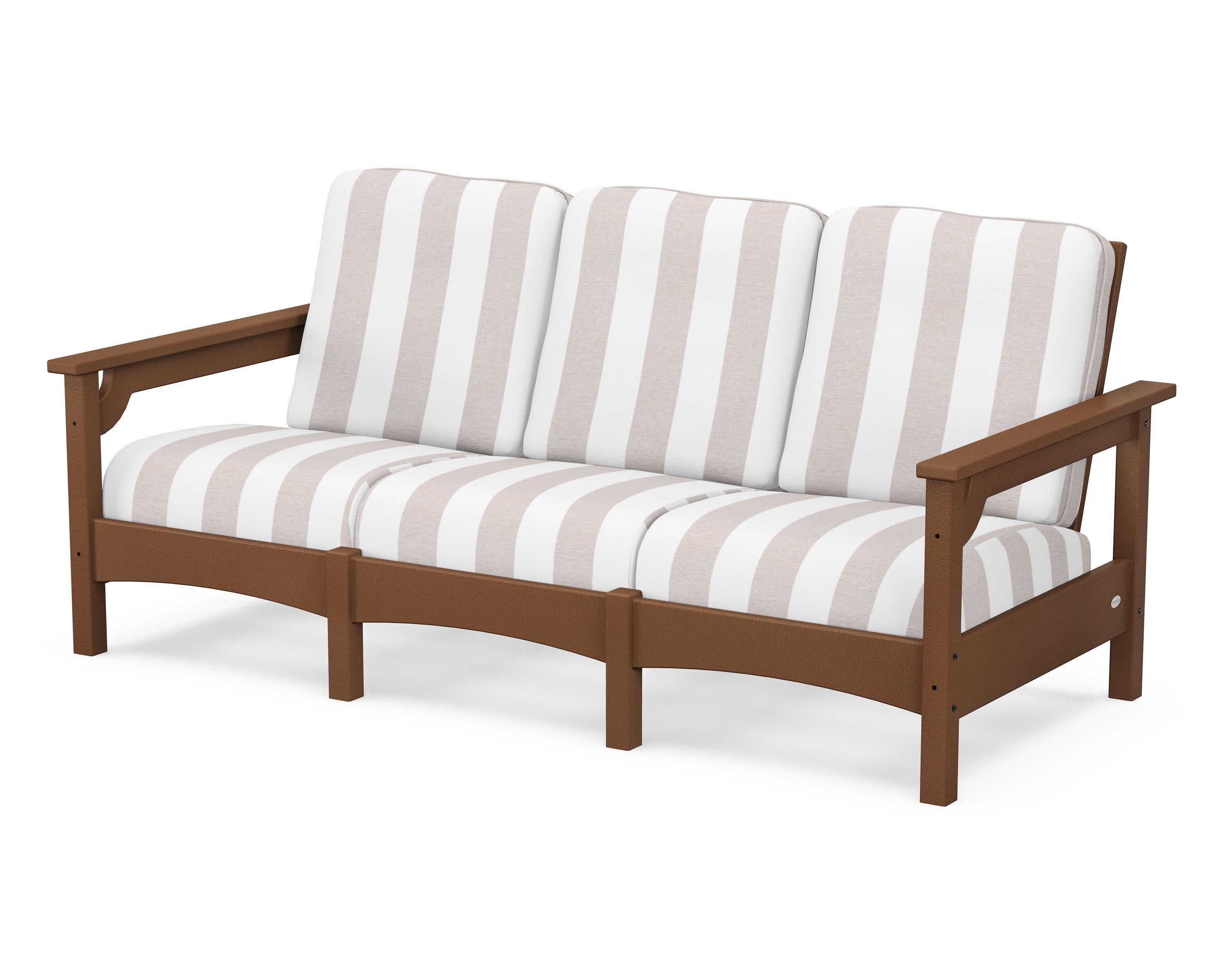 Club Sofa in Teak / Cabana Stripe Dune Burlap