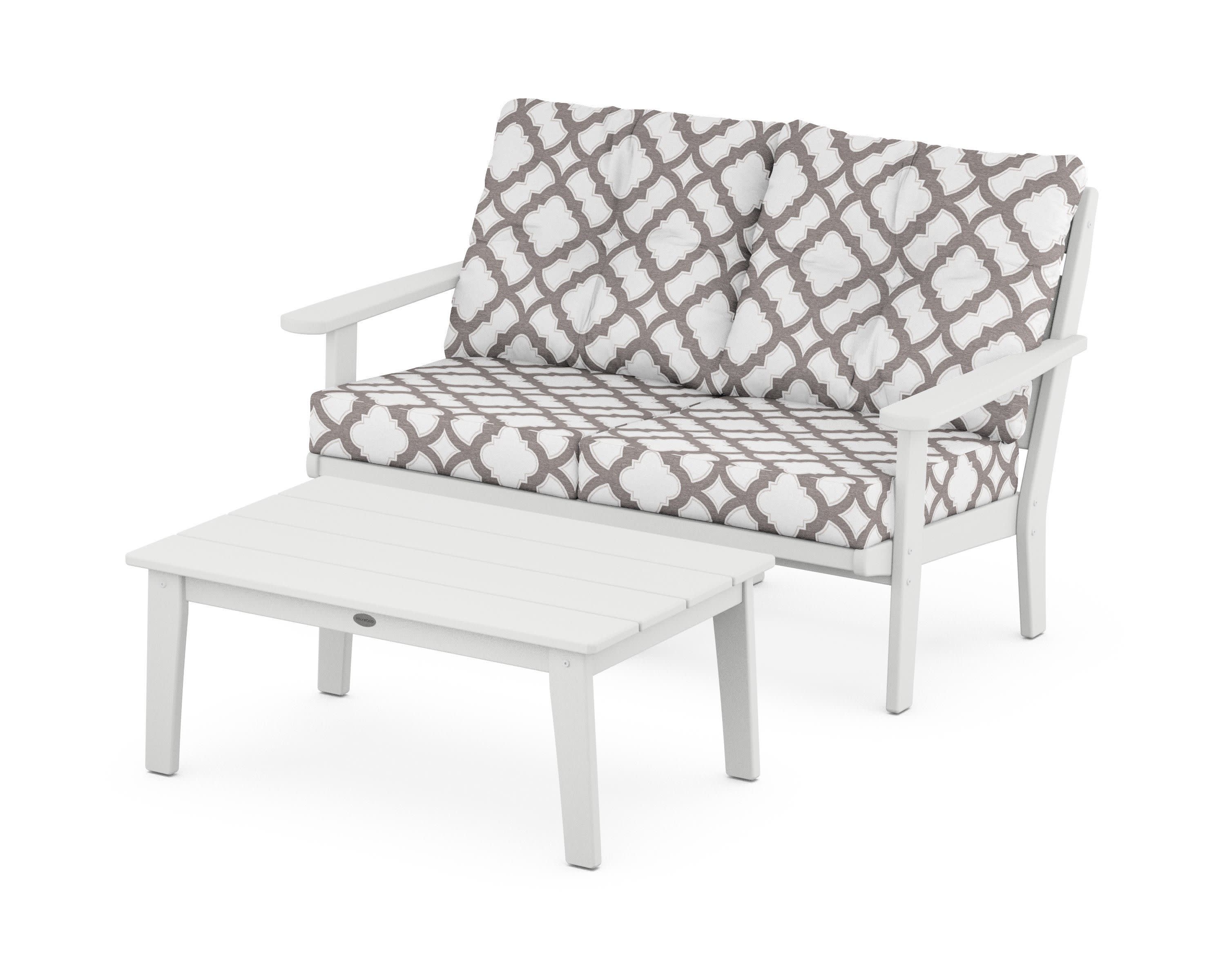 Lakeside 2-Piece Lounge Loveseat Set in White / Trellis Grey Mist