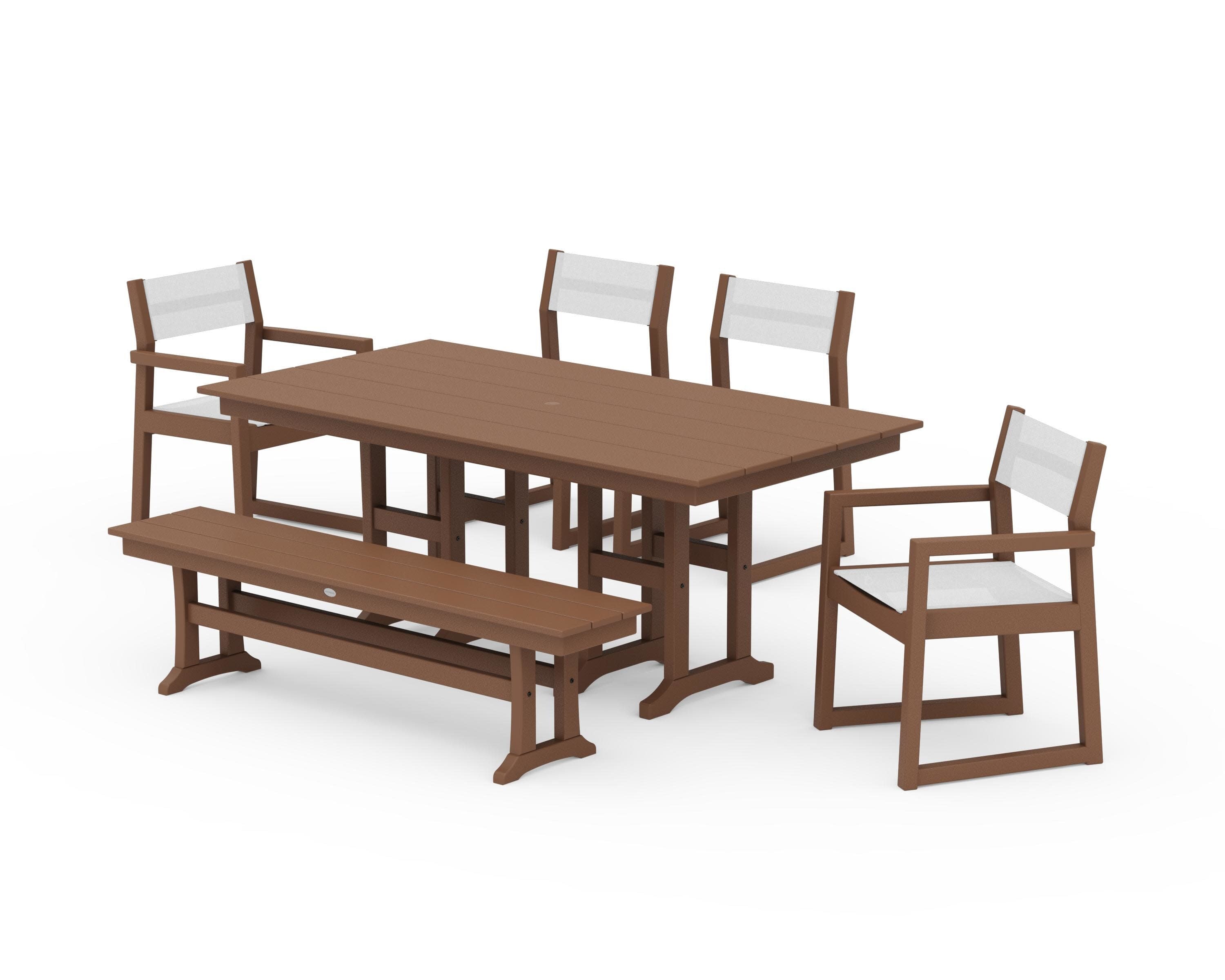EDGE Sling 6-Piece Farmhouse Dining Set in Teak / White Sling