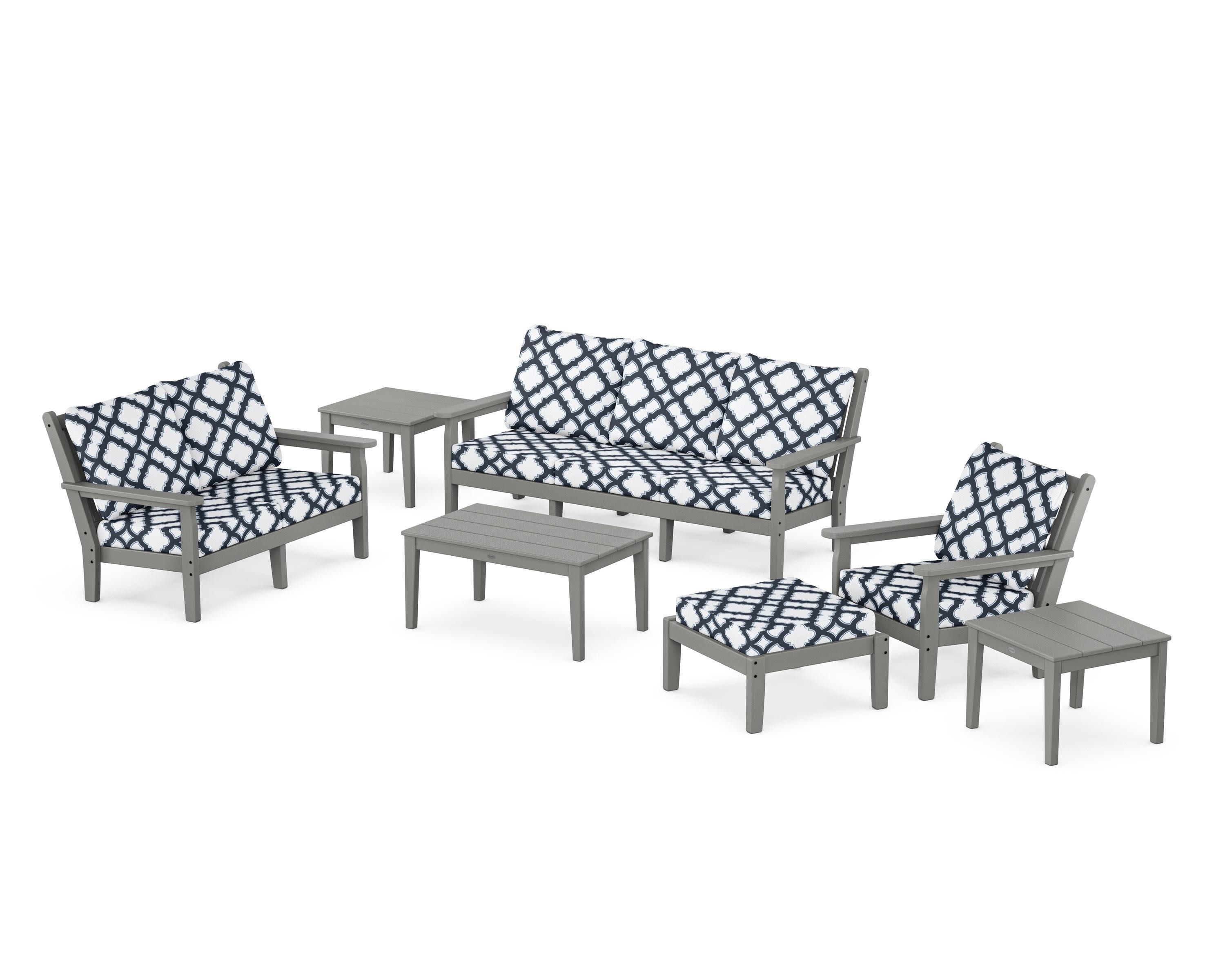 Chippendale 7-Piece Deep Seating Set in Slate Grey / Trellis Marine Indigo