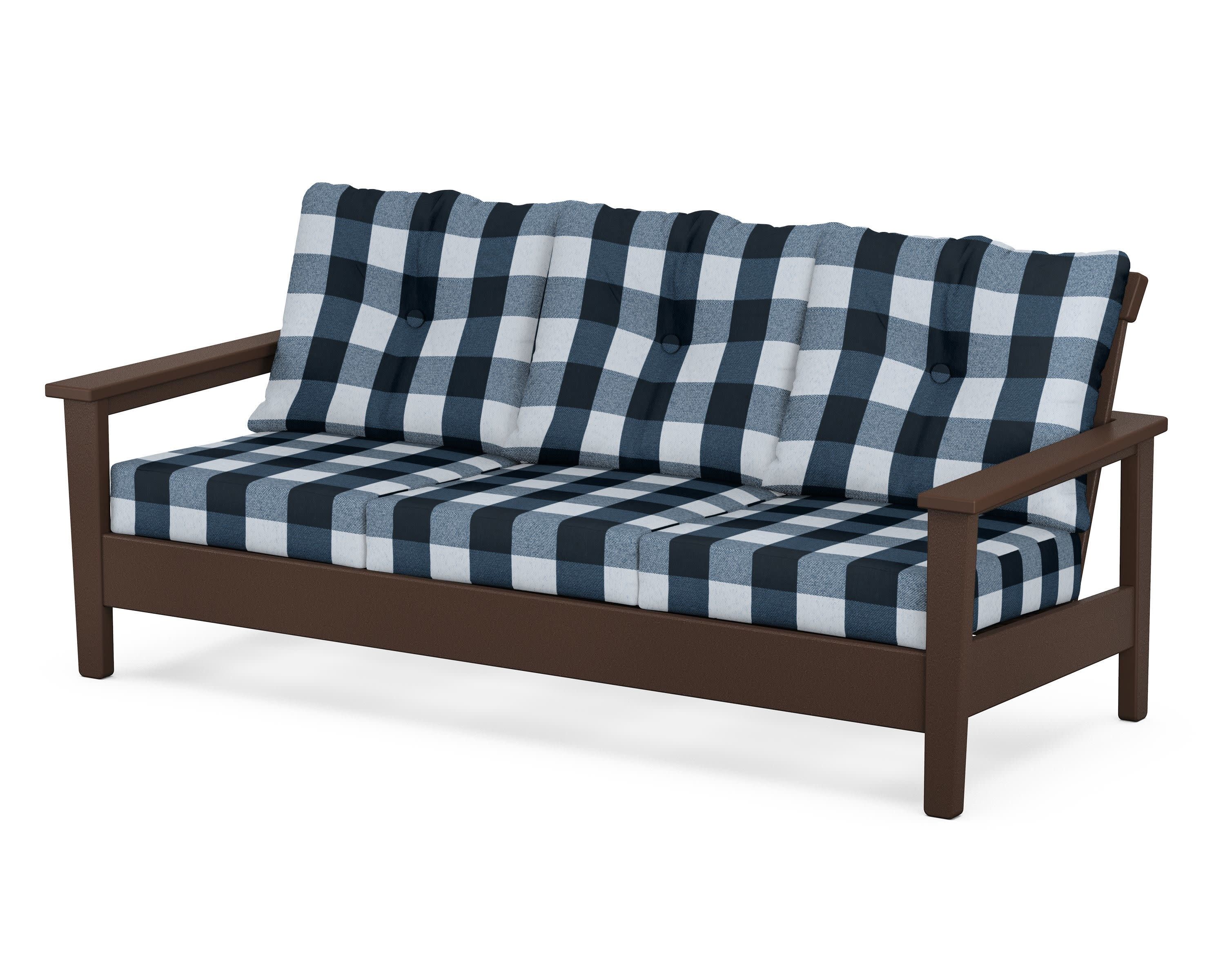 Prescott Deep Seating Sofa in Mahogany / Buffalo Plaid Marine Indigo