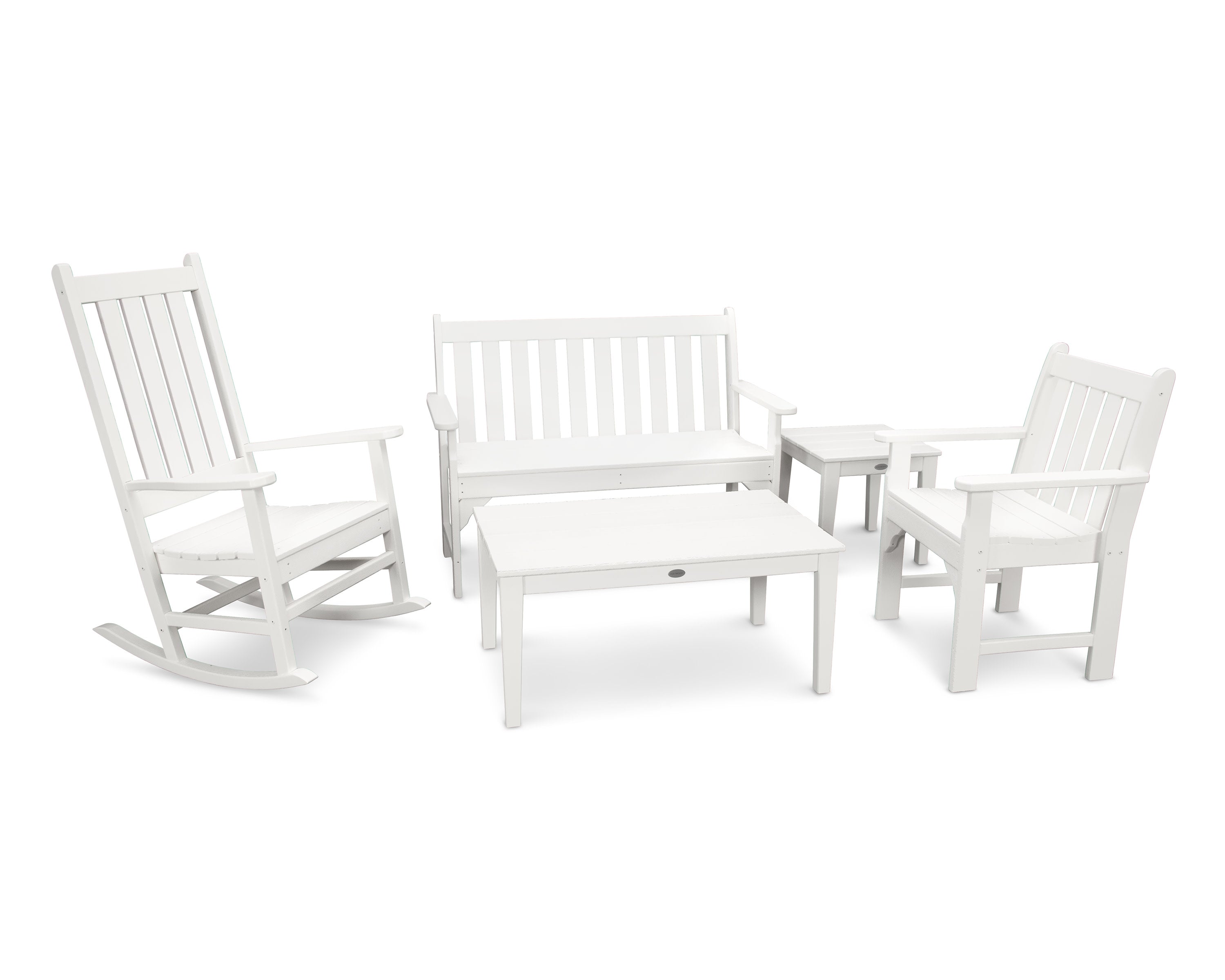 Vineyard 5-Piece Bench & Rocking Chair Set in White