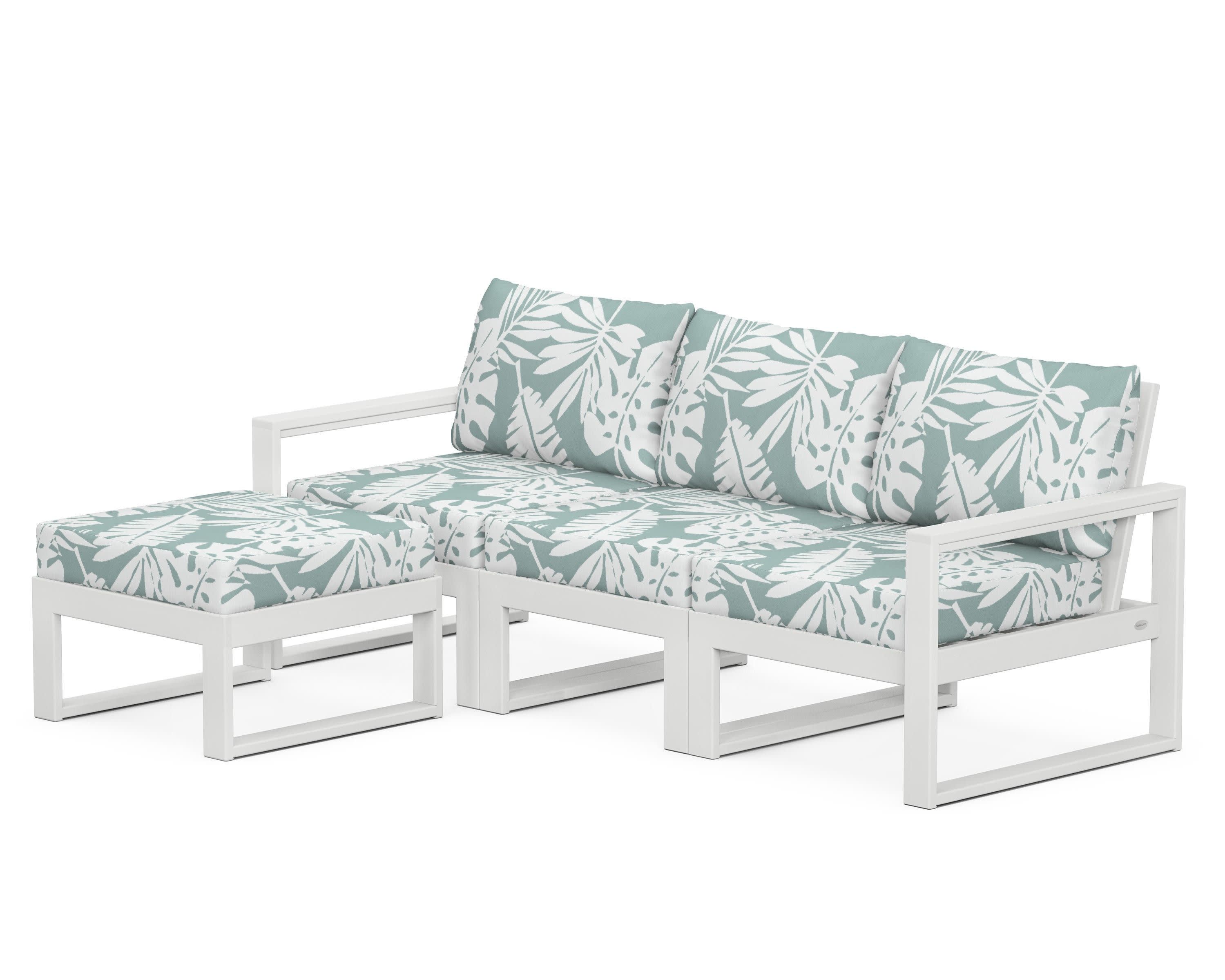 EDGE 4-Piece Modular Deep Seating Set with Ottoman in White / Leaf Glacier Spa