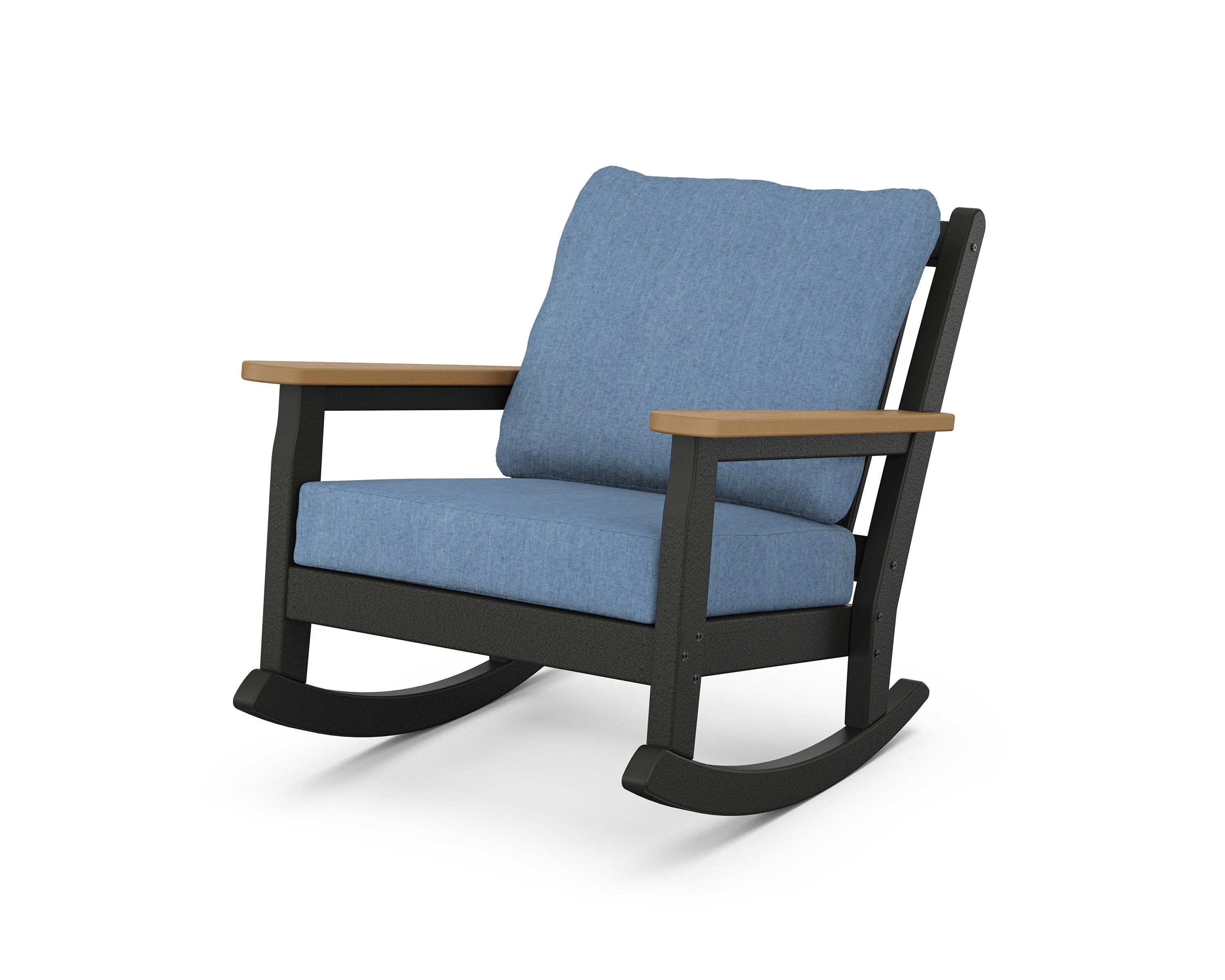 Chippendale Deep Seating Rocking Chair in Black / Natural / Sky Blue