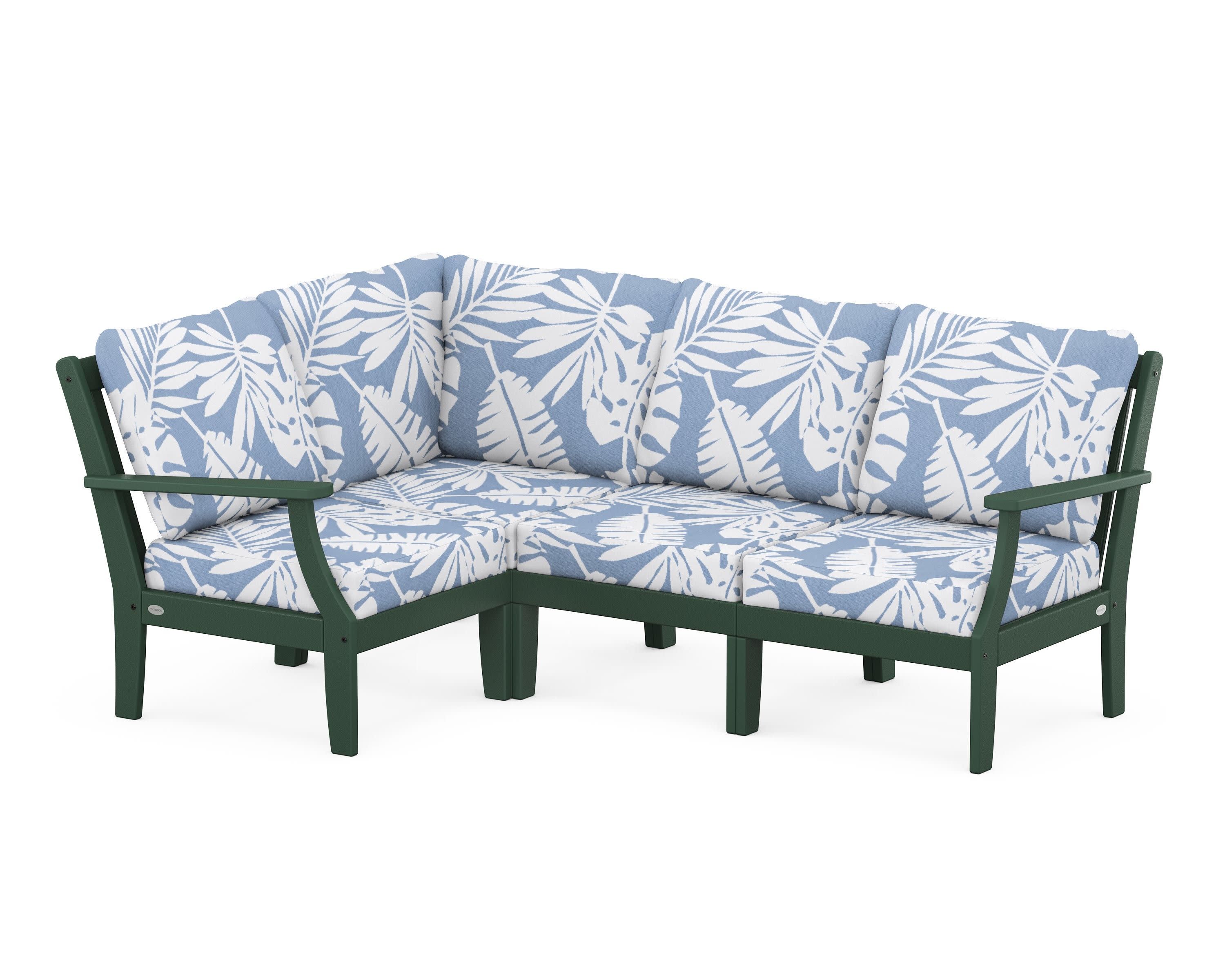 Braxton Modular 4-Piece Deep Seating Set in Green / Leaf Sky Blue