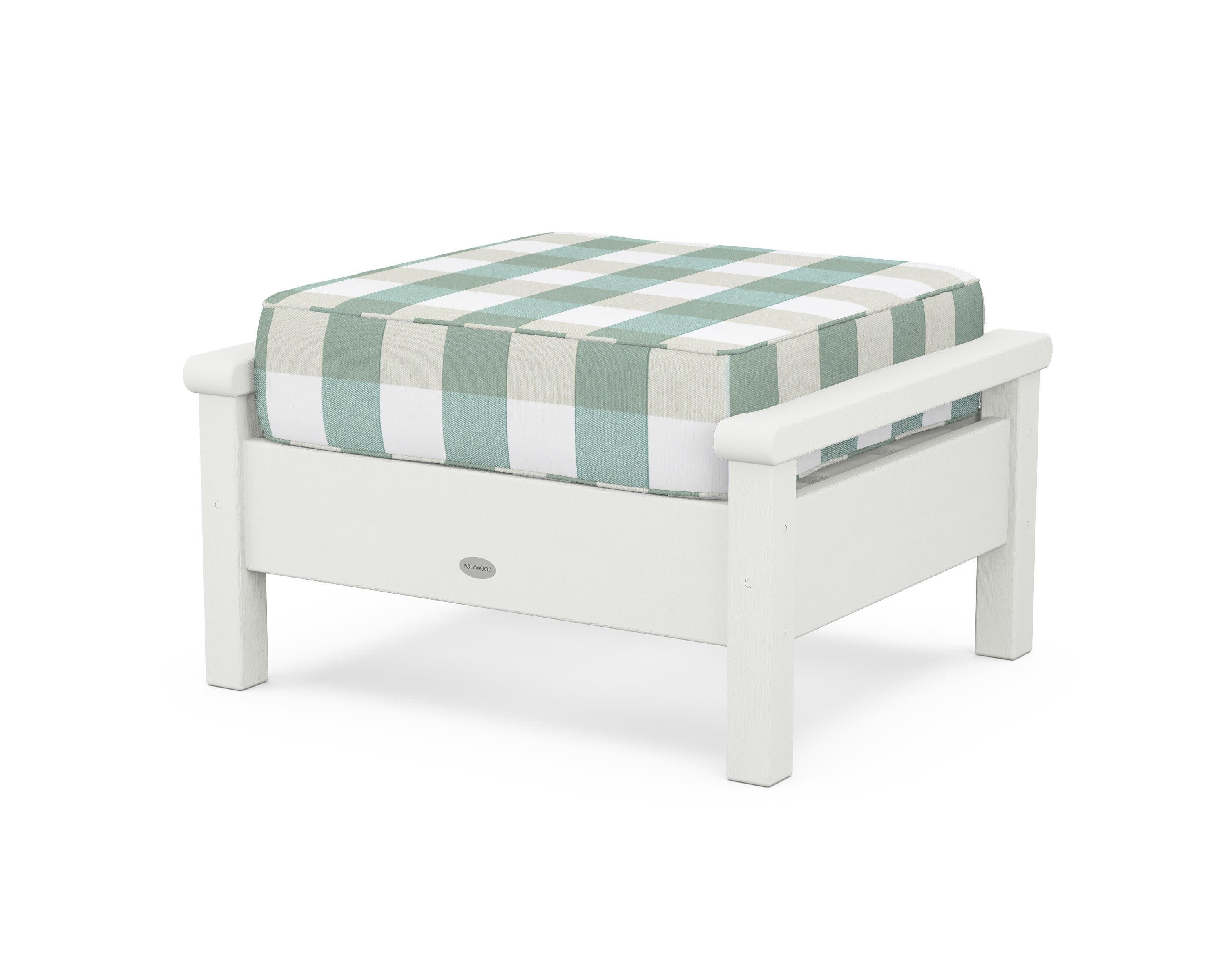 Harbour Deep Seating Ottoman in Vintage White / Buffalo Plaid Glacier Spa